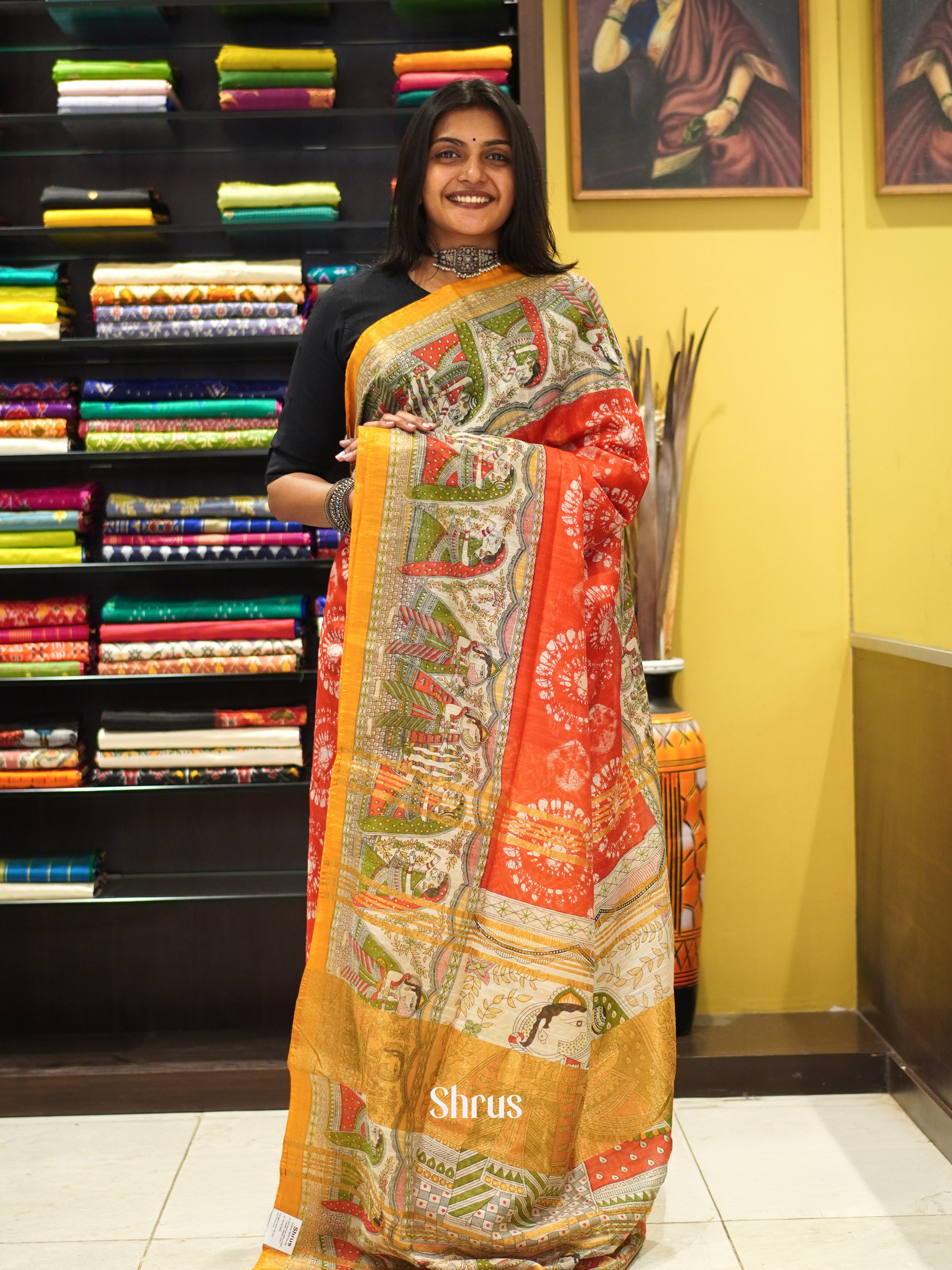 Orange & Yellow - Bhatik Saree - Shop on ShrusEternity.com