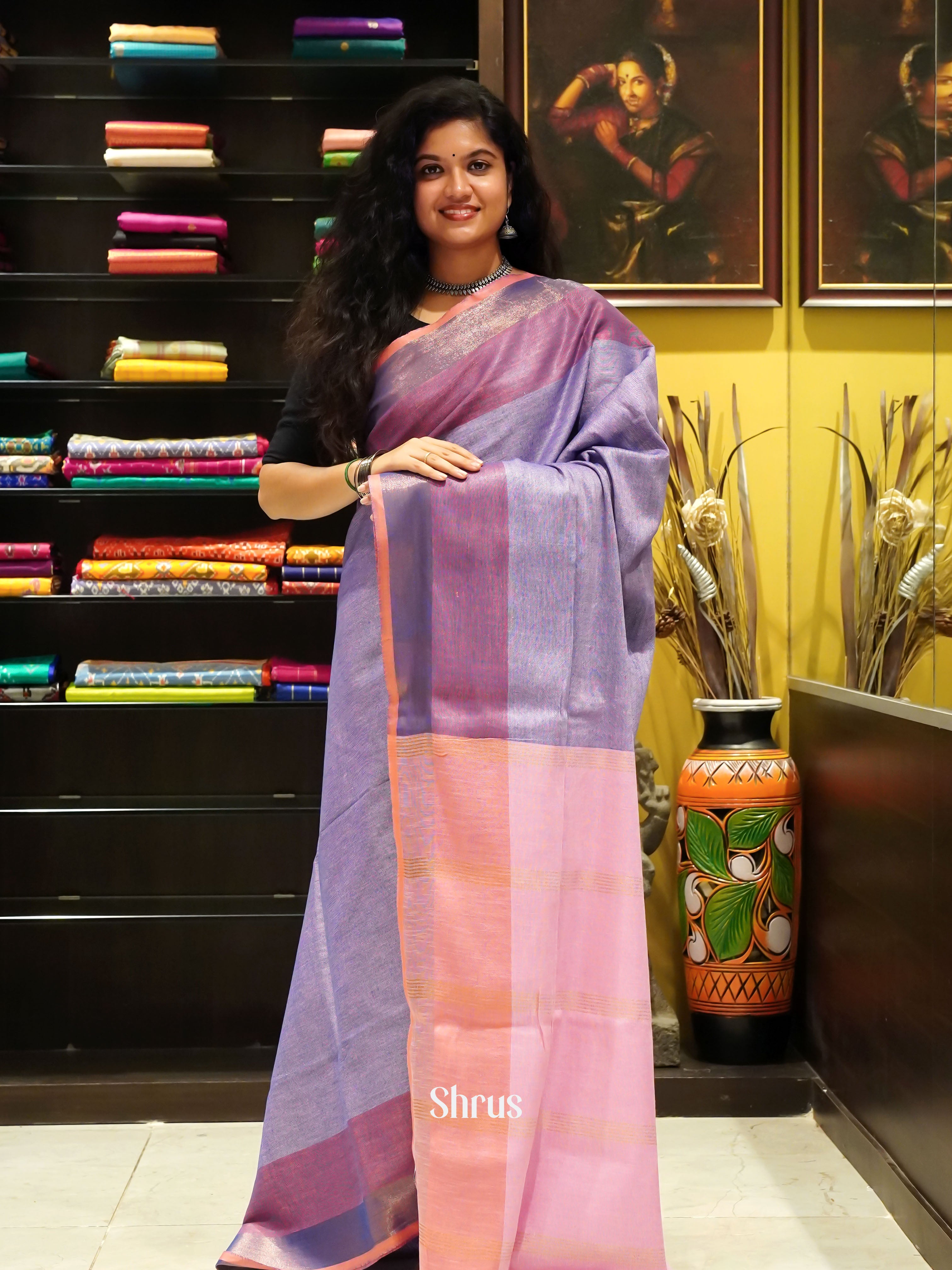 Purple & Pink - Art Linen Saree