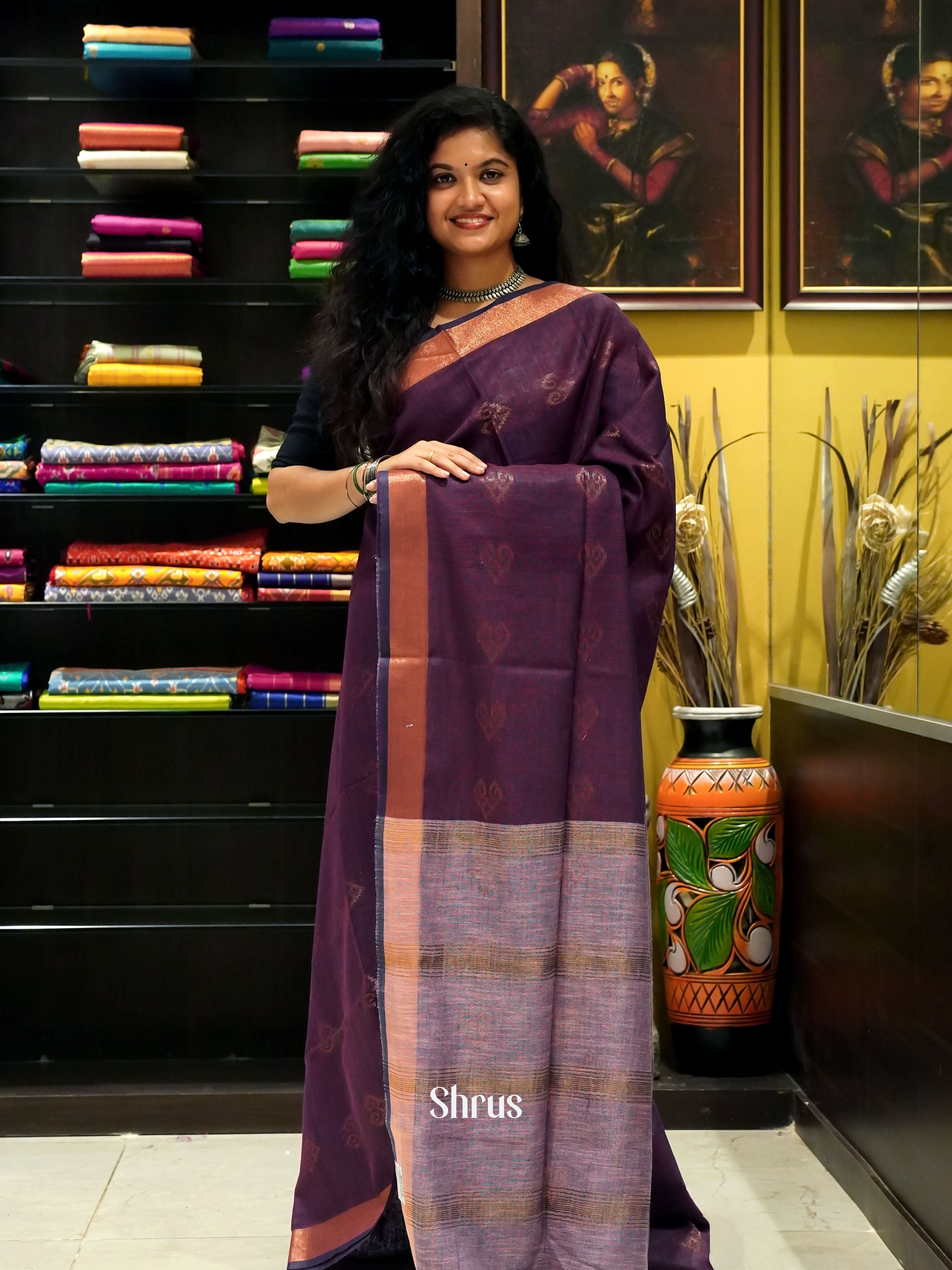 Violet & Lavender - Art Linen Saree