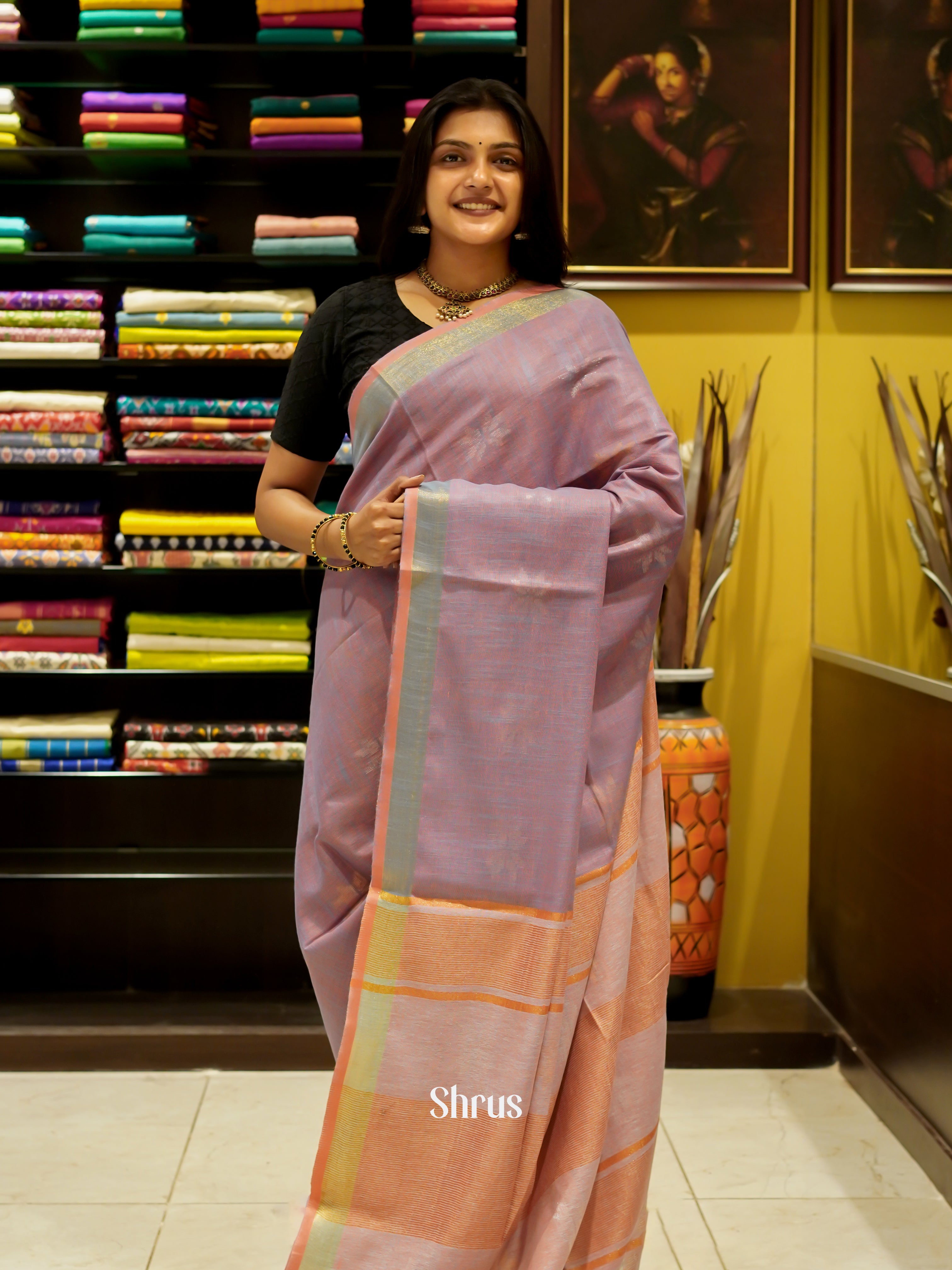 Purple & Pink - Art Linen Saree - Shop on ShrusEternity.com