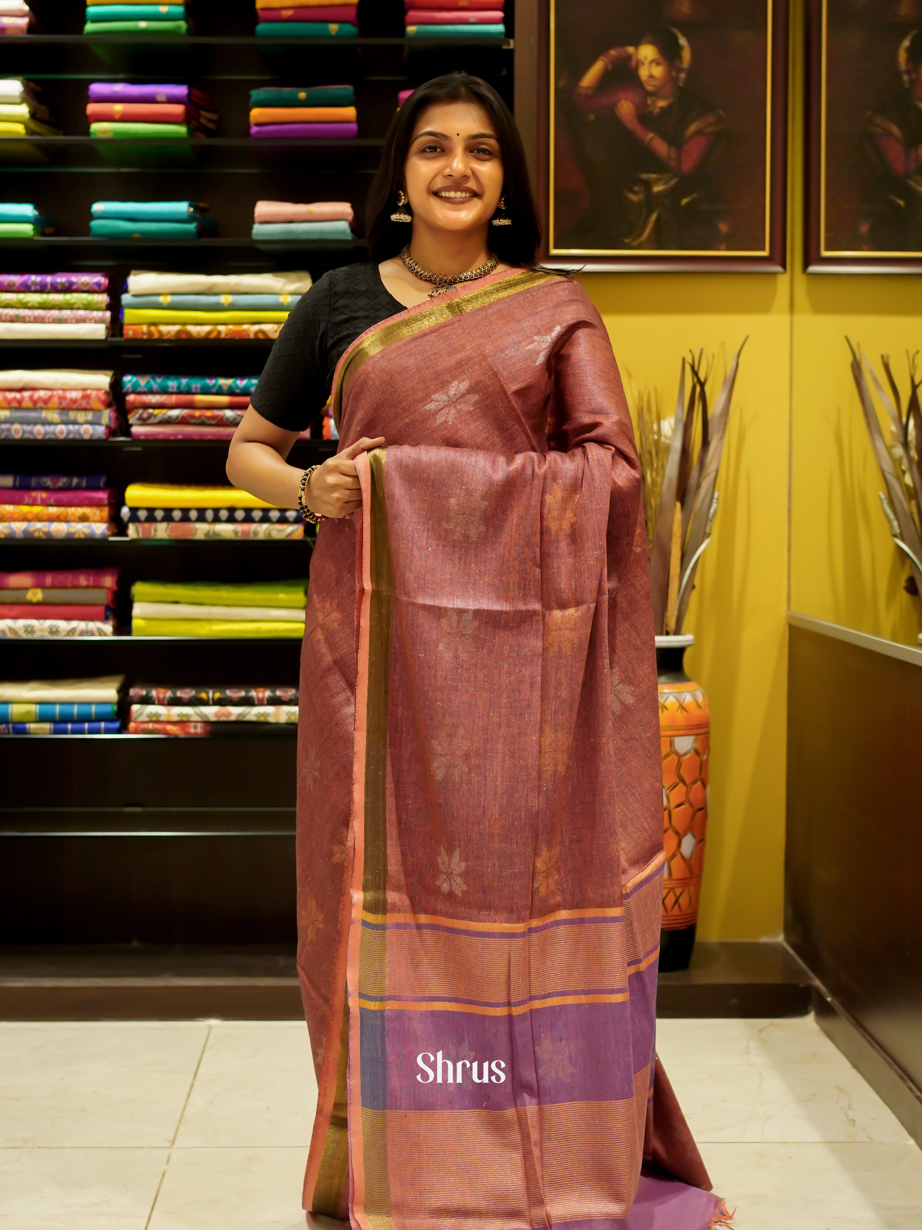 Onion peel & Purple - Art Linen Saree - Shop on ShrusEternity.com