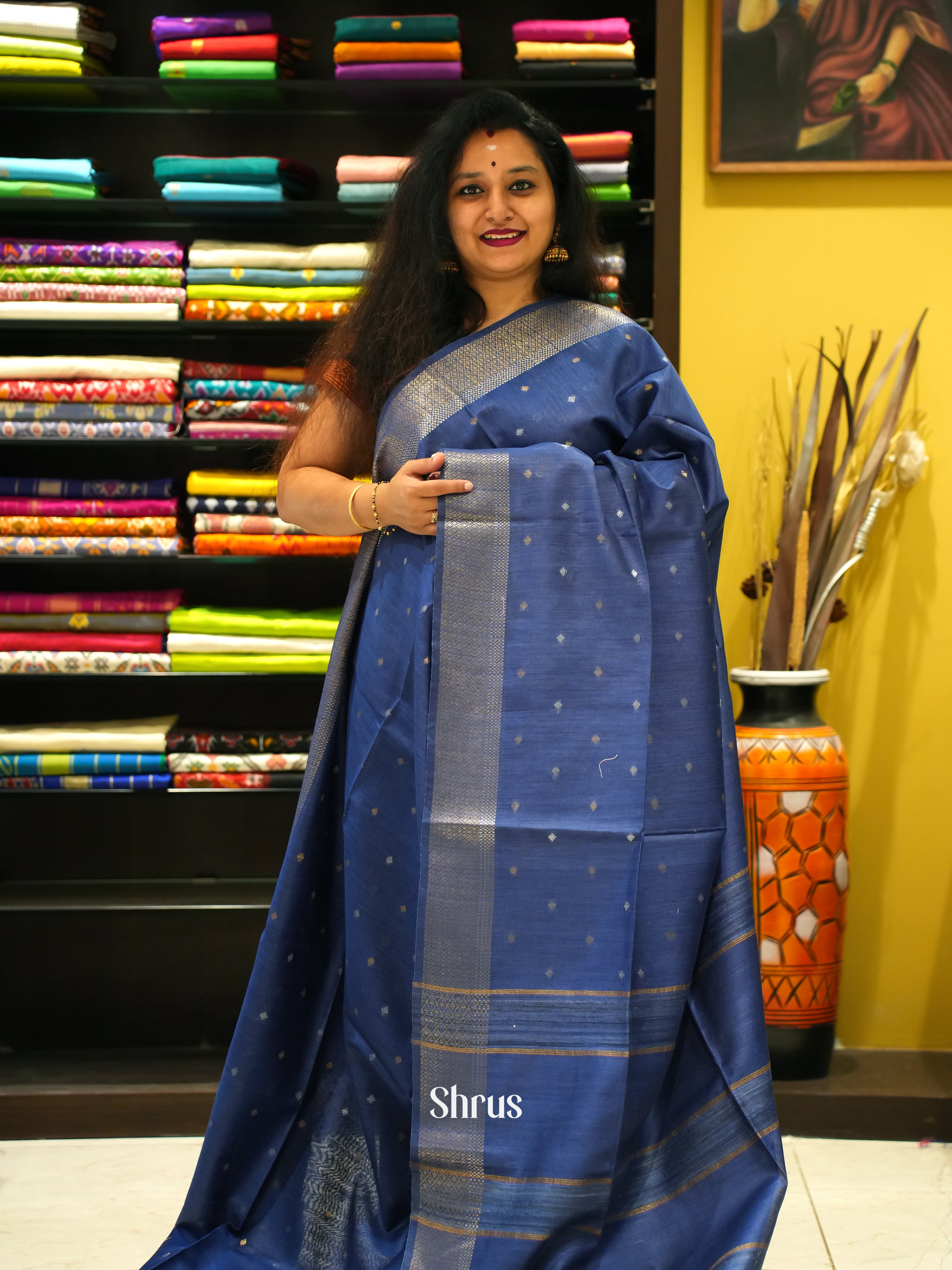 Blue(Single Tone) - Semi Tussar - Shop on ShrusEternity.com