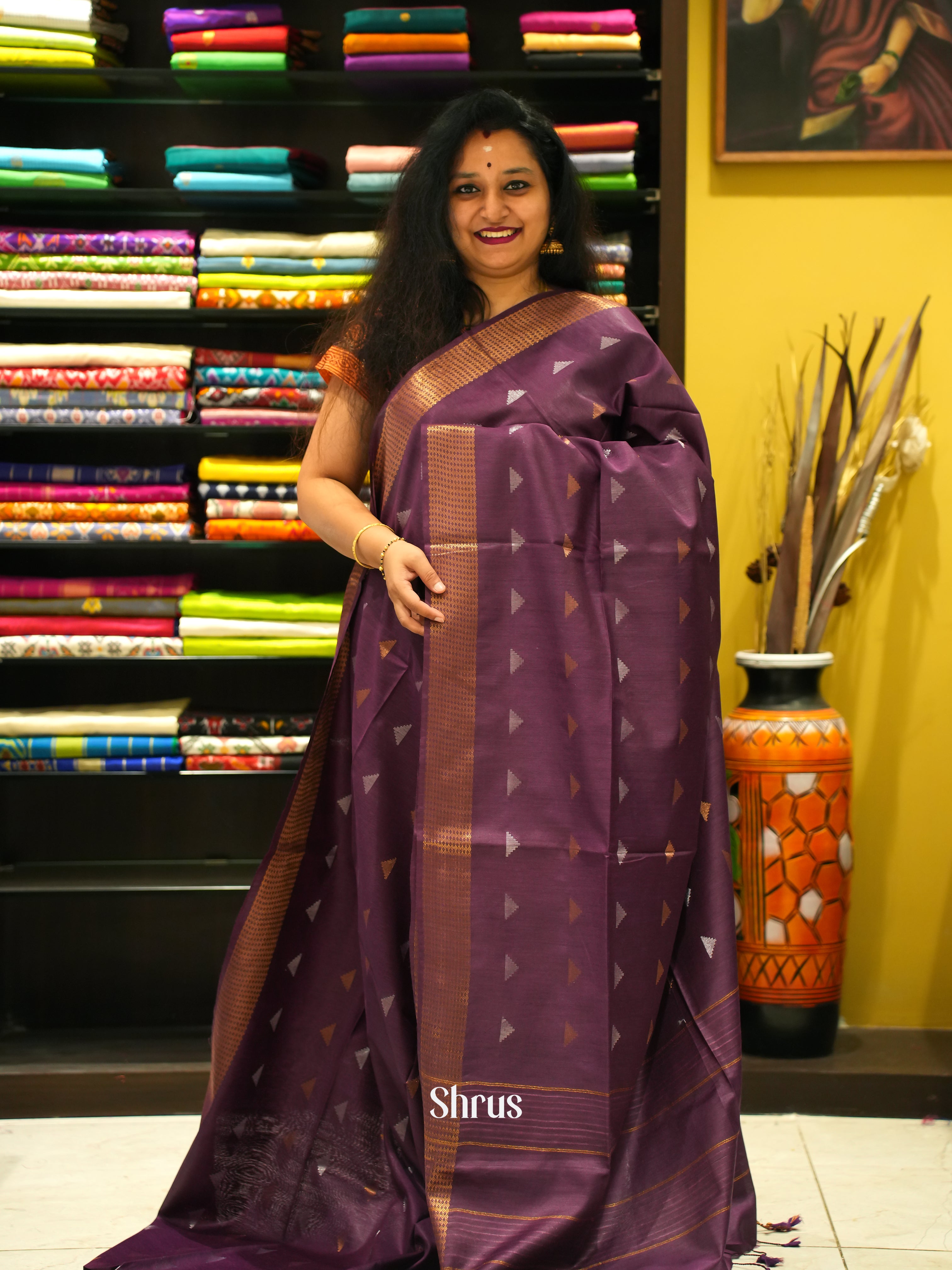 Wine(Single Tone) - Semi Tussar - Shop on ShrusEternity.com