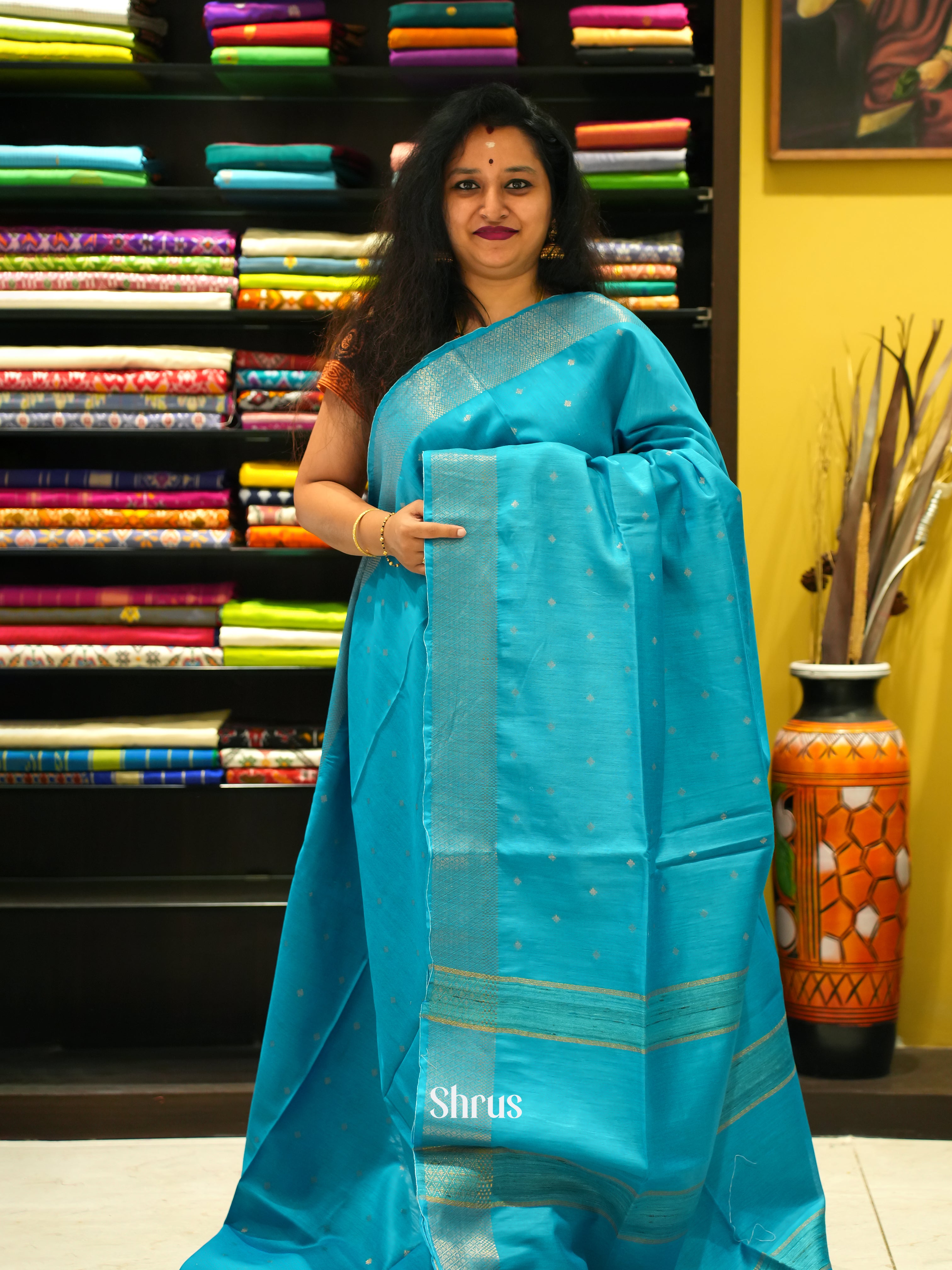 Blue(Single Tone) - Tussar Saree - Shop on ShrusEternity.com