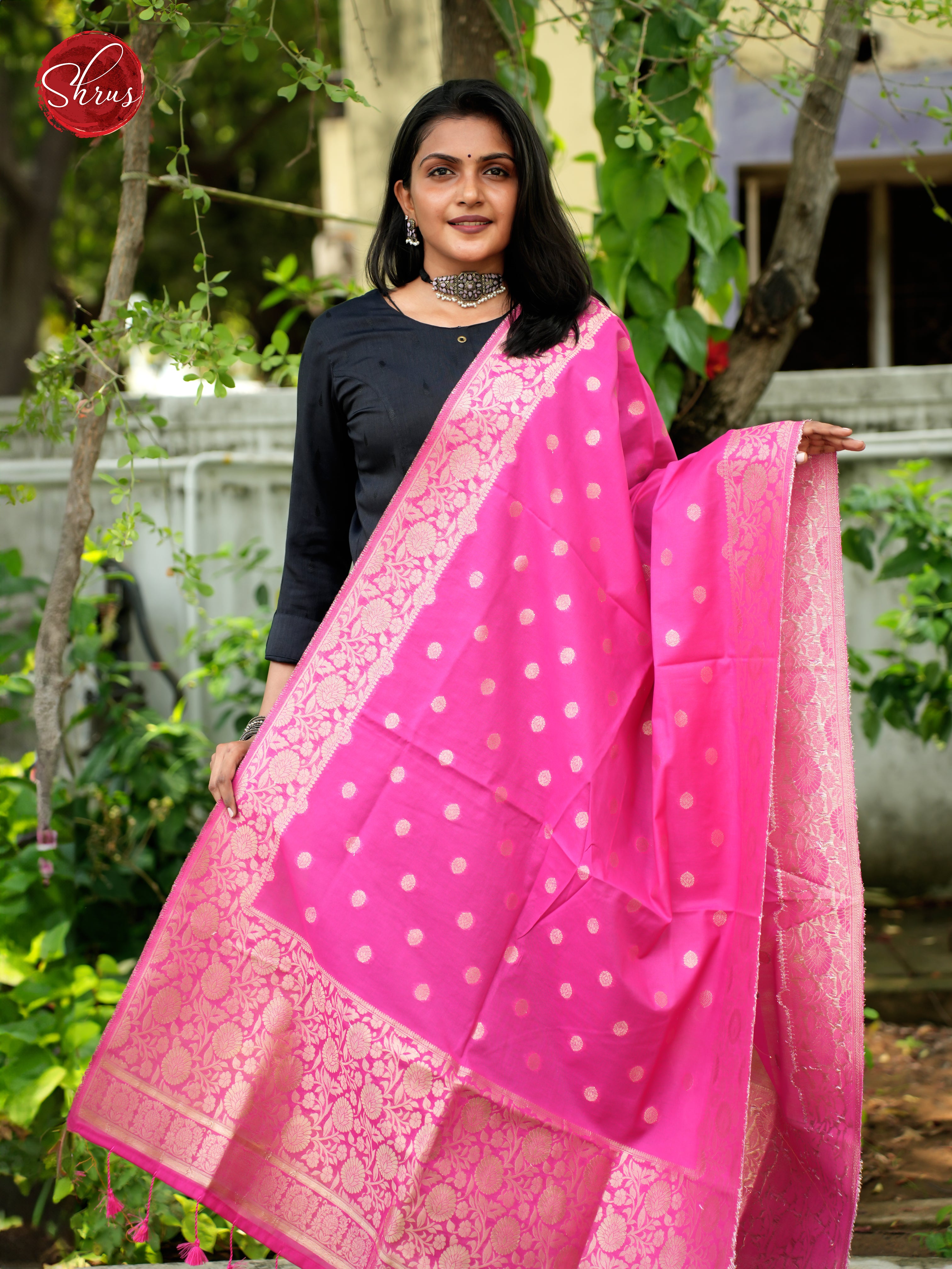 Pink - Semi Banarasi Dupatta - Shop on ShrusEternity.com