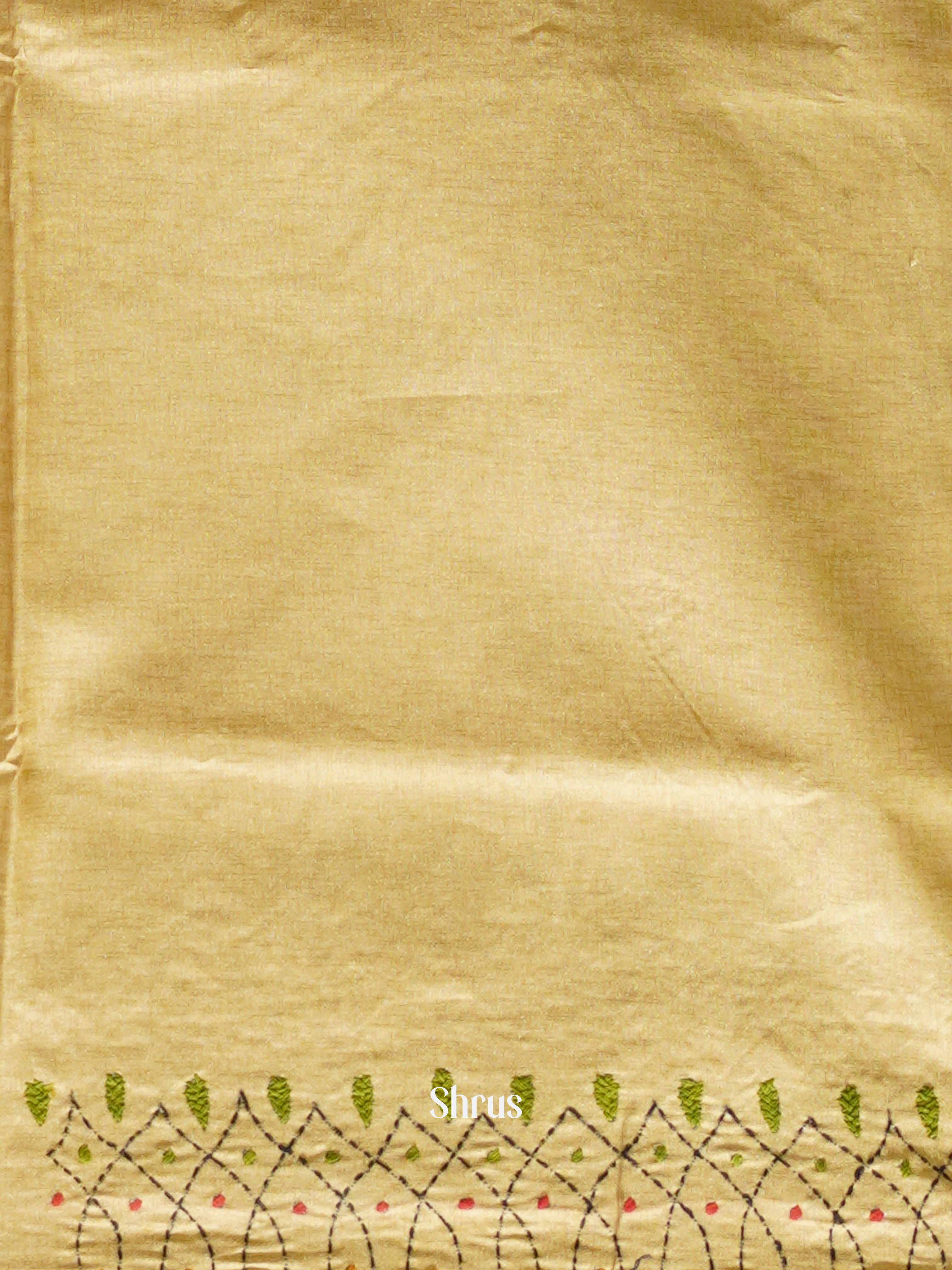 Cream(Single Tone) - Semi Kantha Saree - Shop on ShrusEternity.com