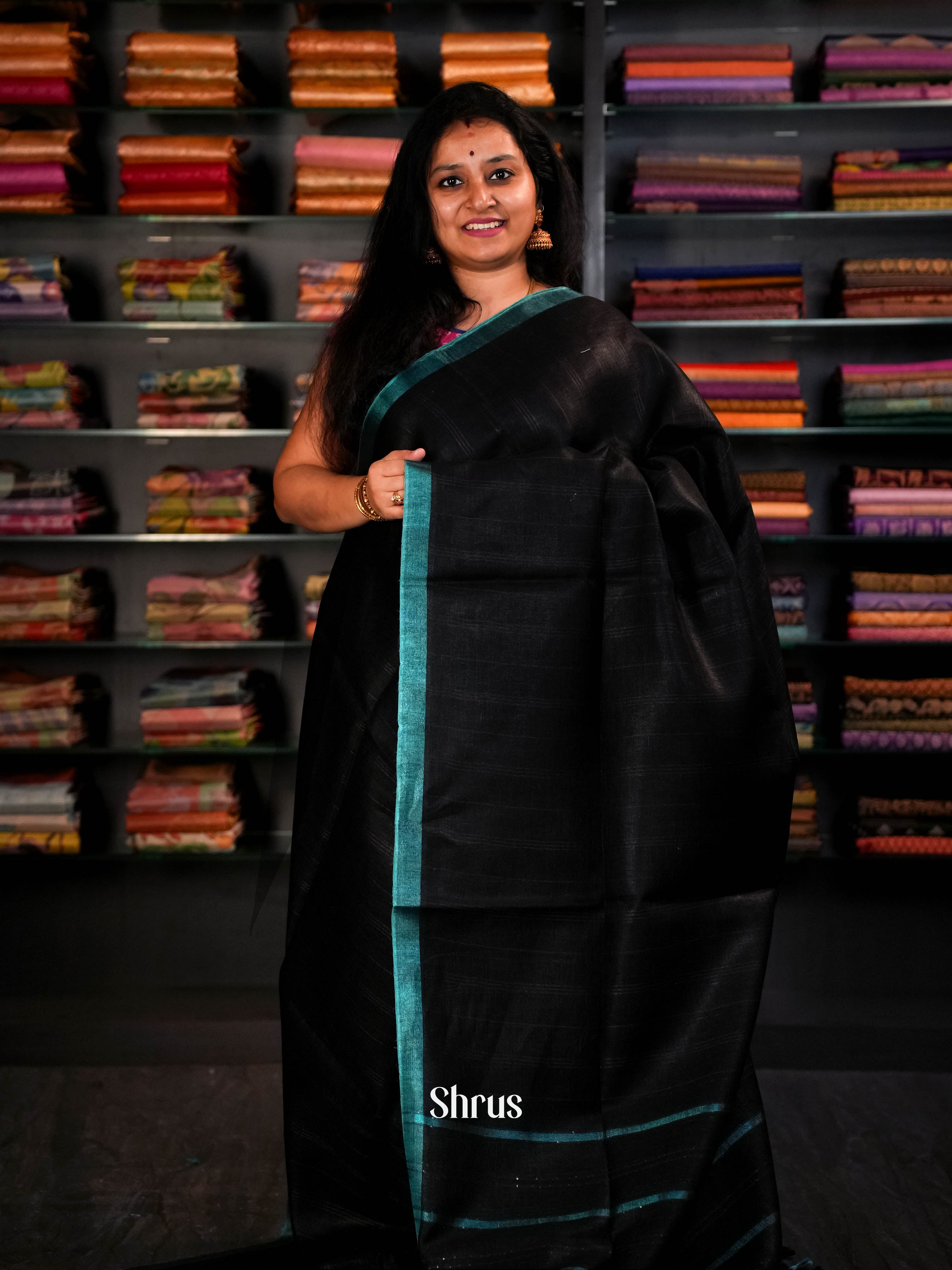 Black  - Linen Saree Saree