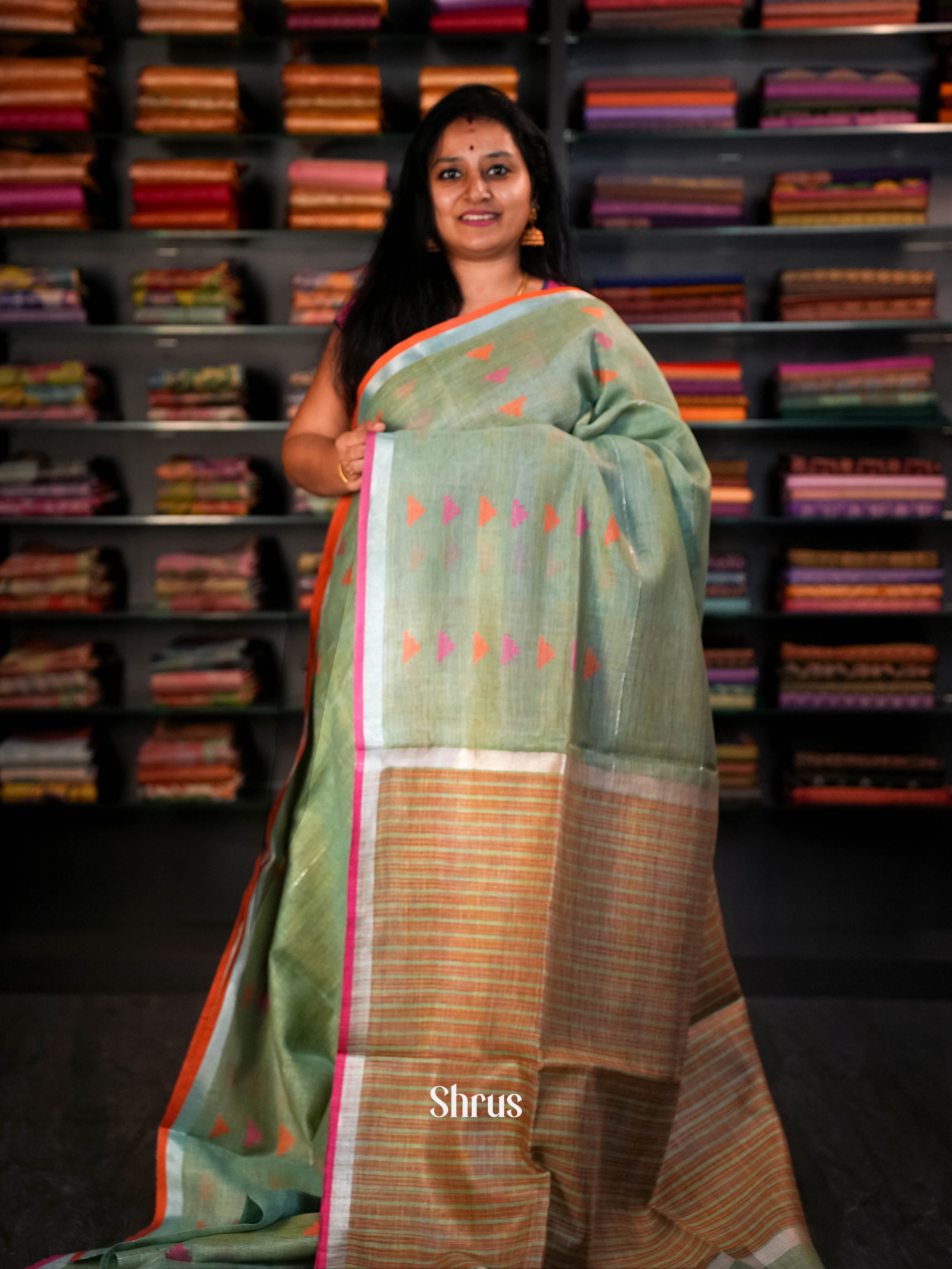 Teal Green  - Linen Saree Saree