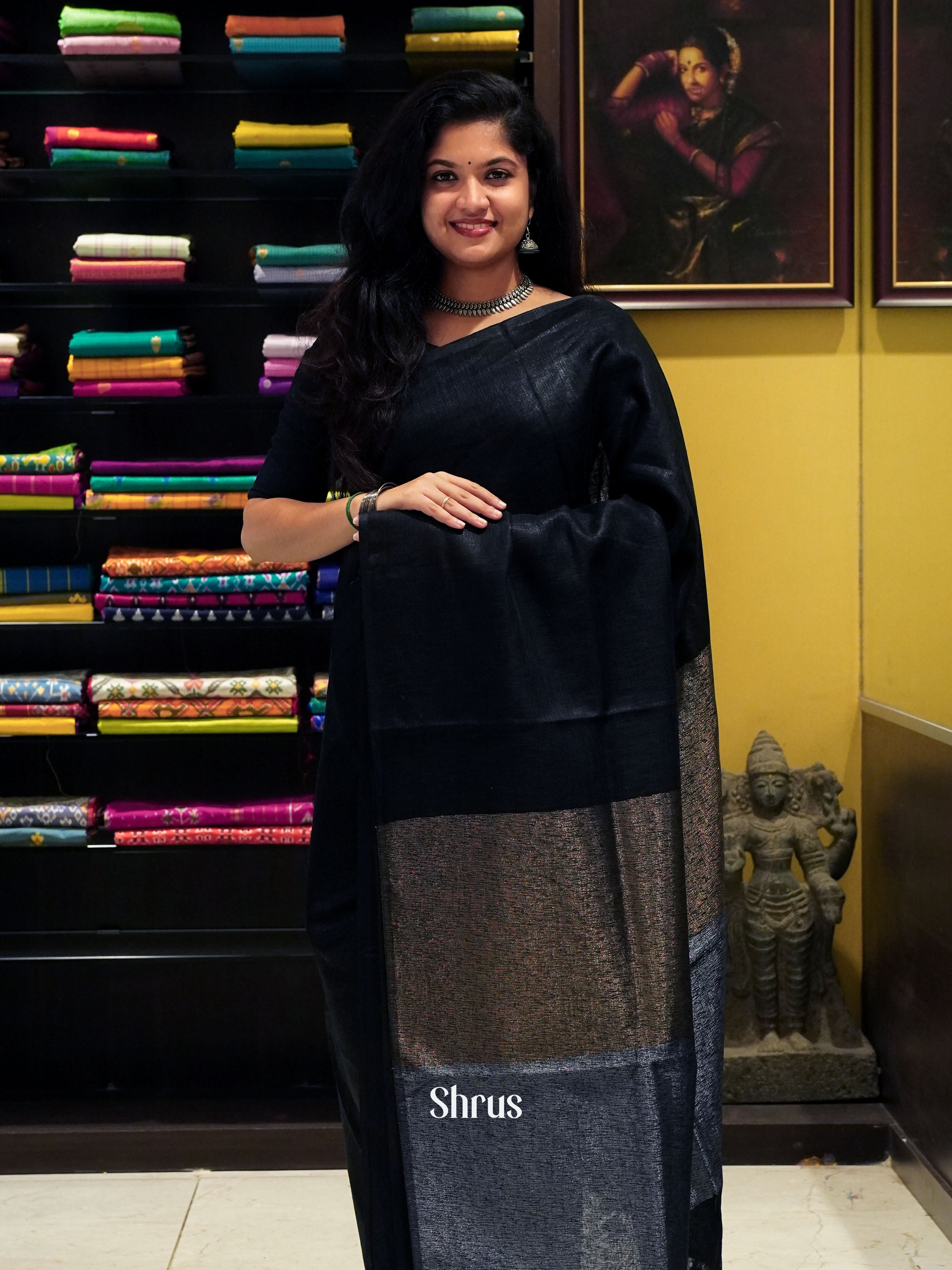 Black - Linen Saree