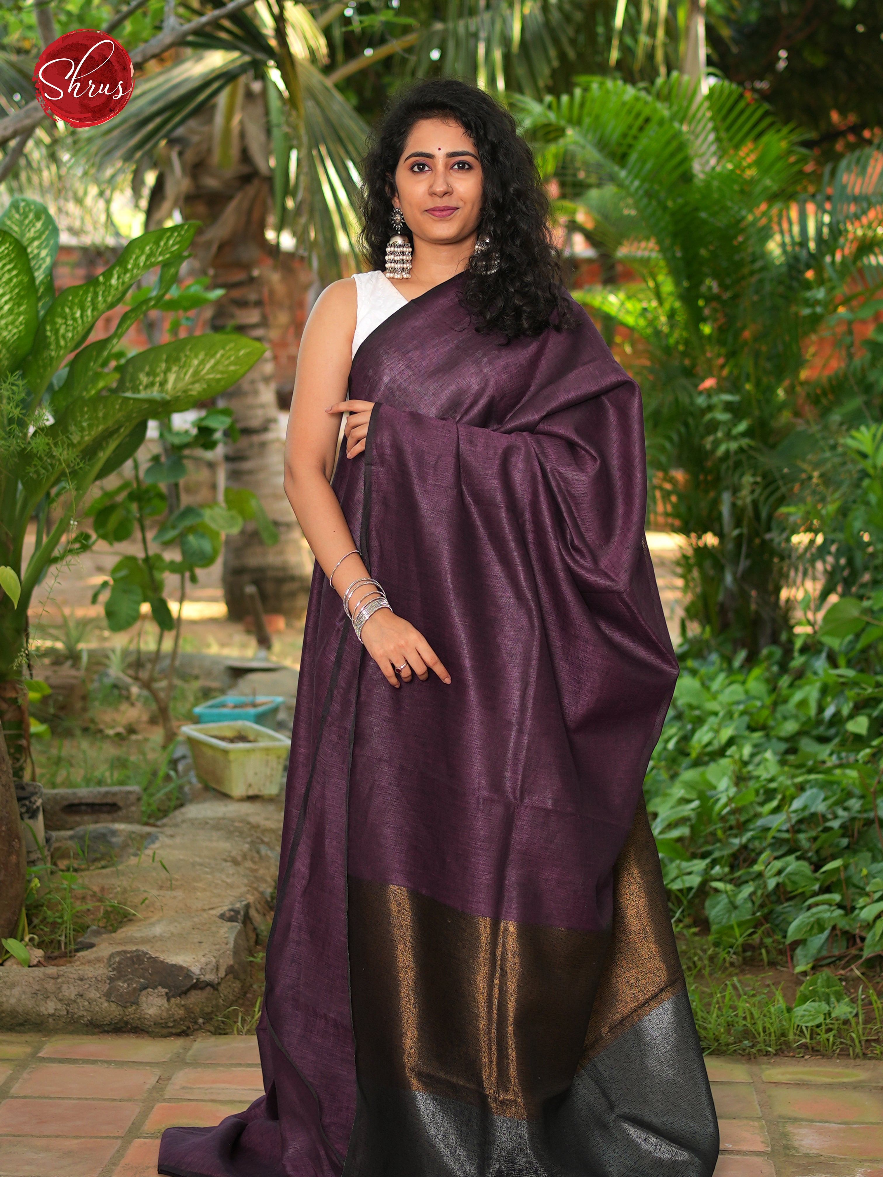 Purple - Linen Saree - Shop on ShrusEternity.com