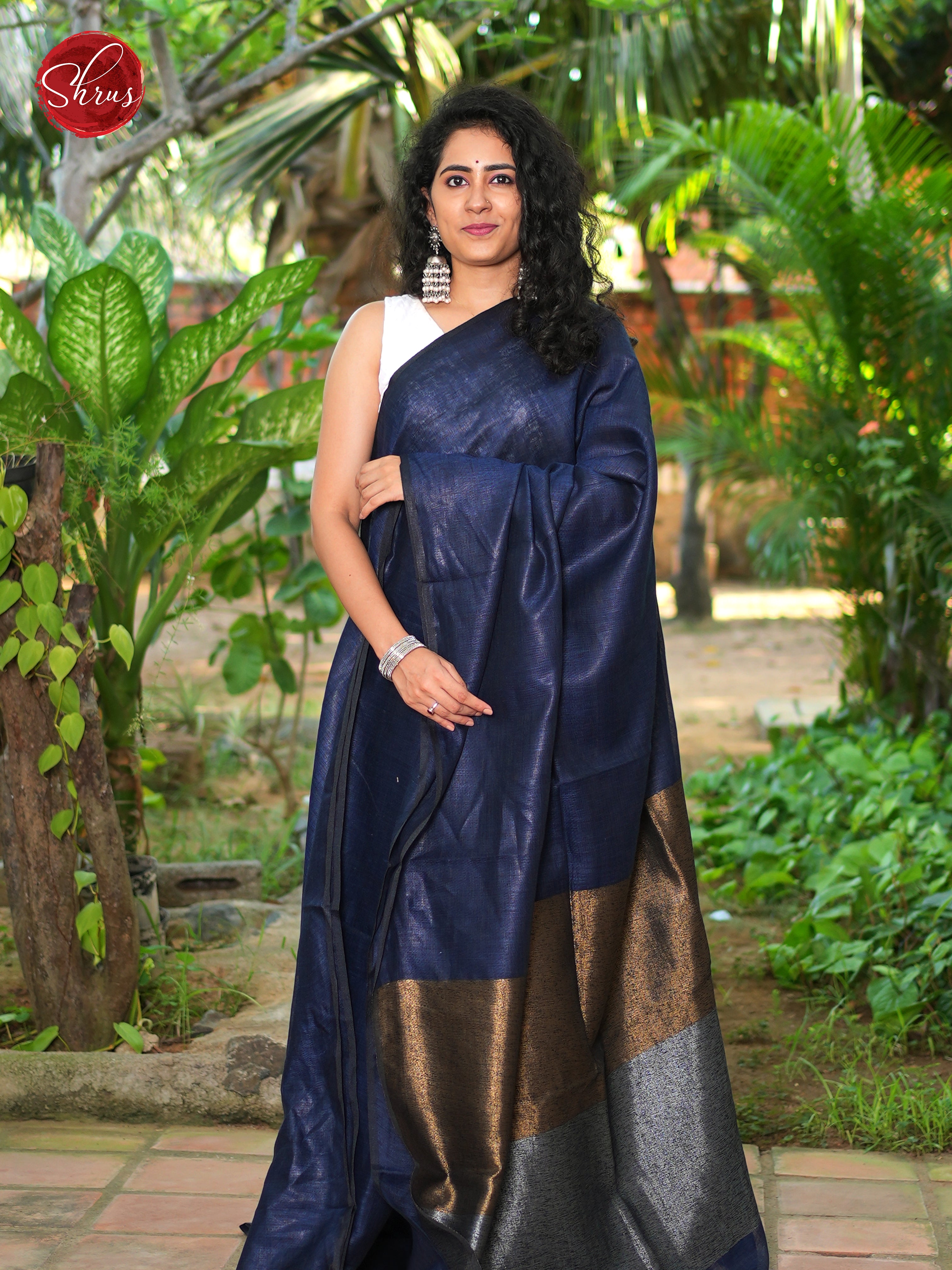 Blue(Single Tone)- Linen Saree - Shop on ShrusEternity.com