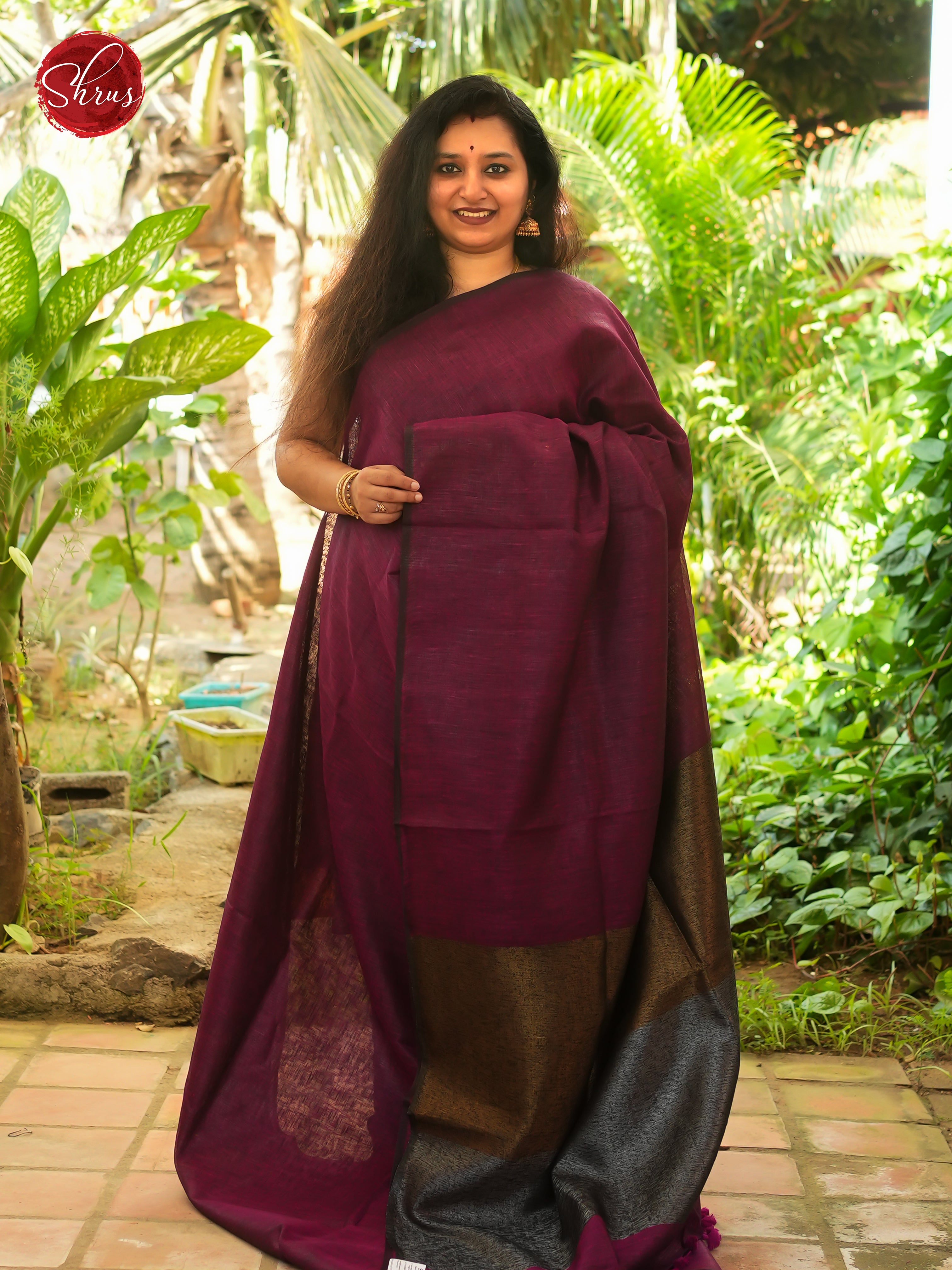 Wine - Linen Saree - Shop on ShrusEternity.com