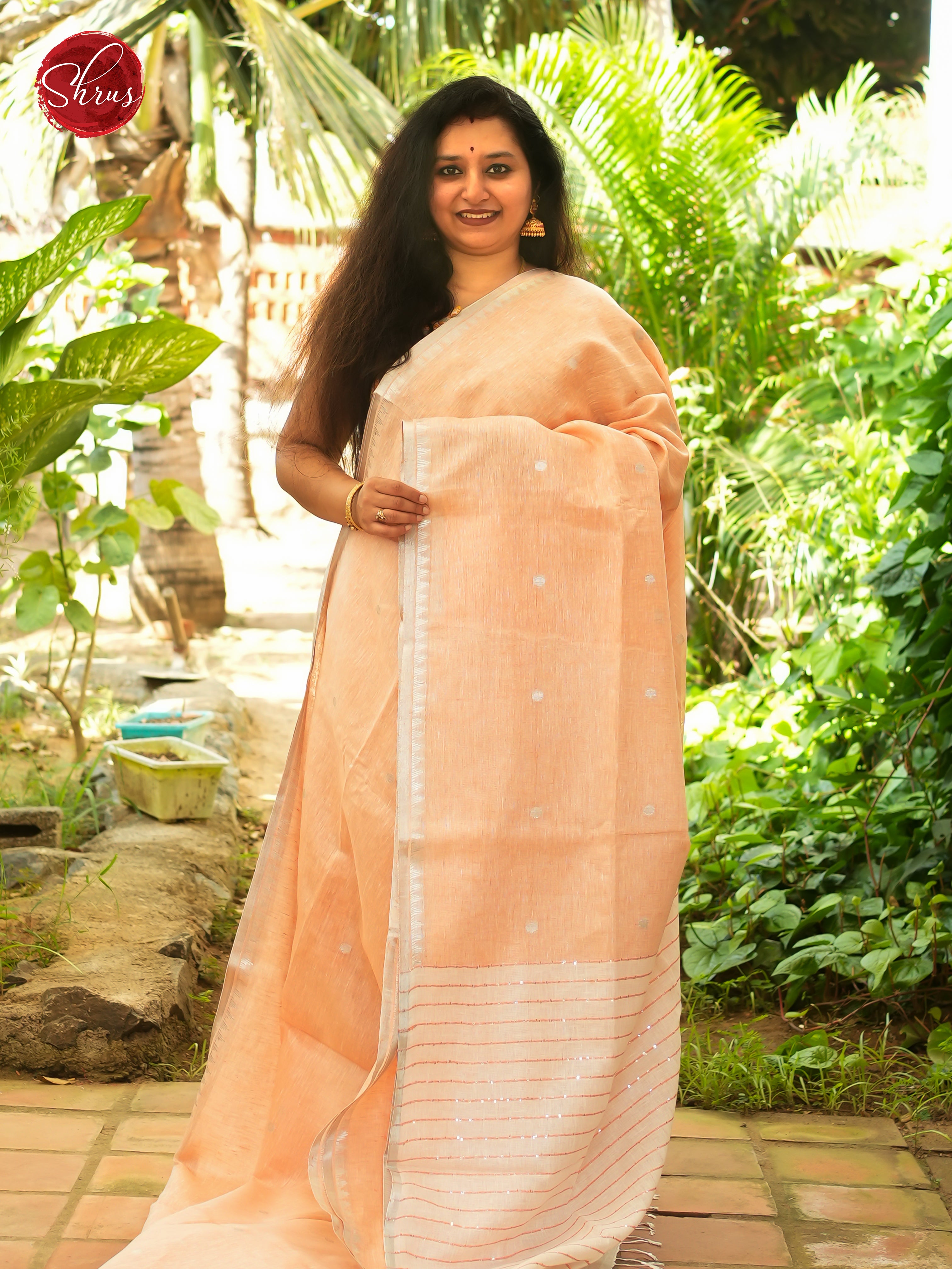 Peach & Cream - Linen Saree - Shop on ShrusEternity.com