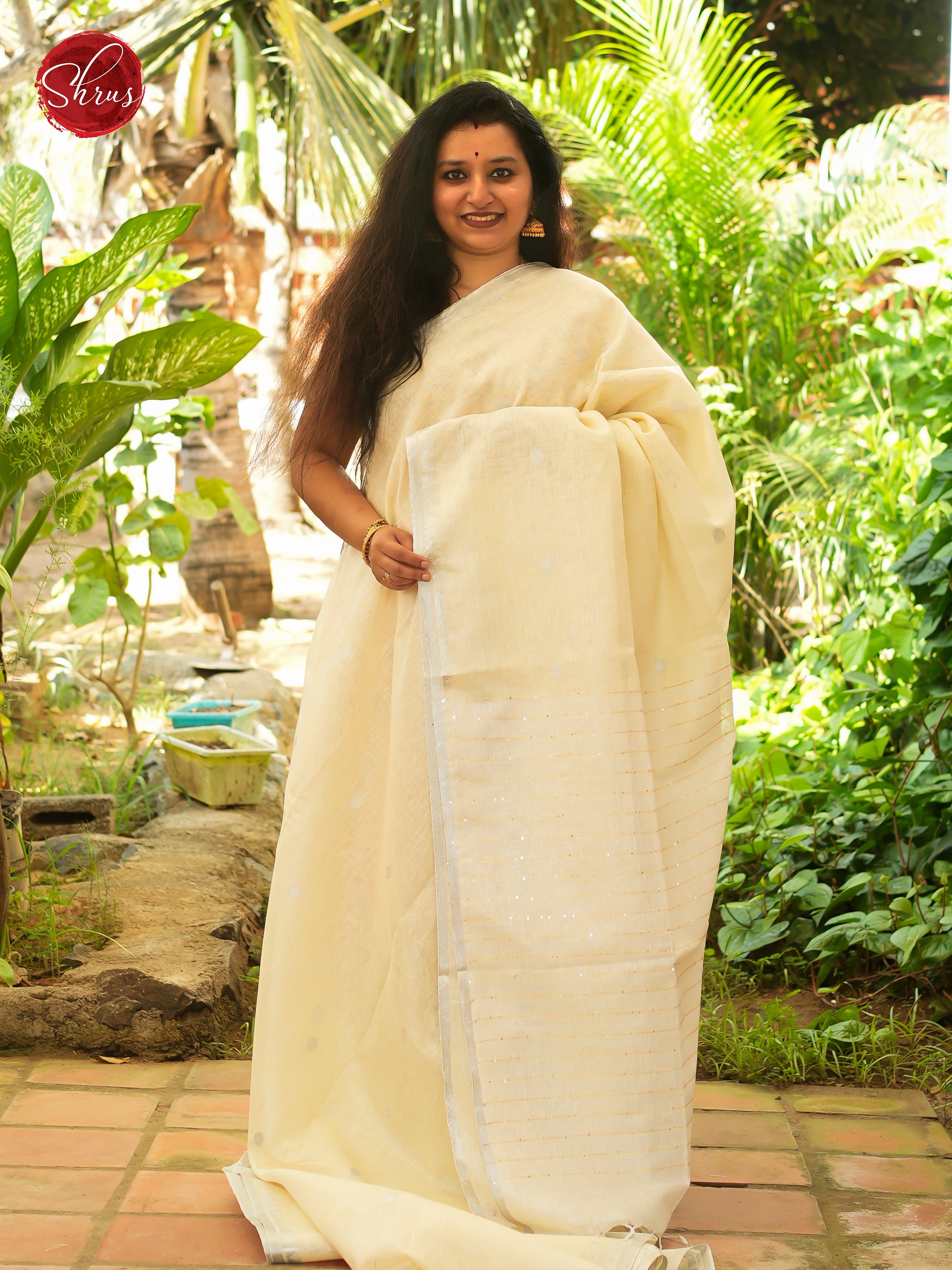 Light Yellow & Cream - Linen Saree - Shop on ShrusEternity.com