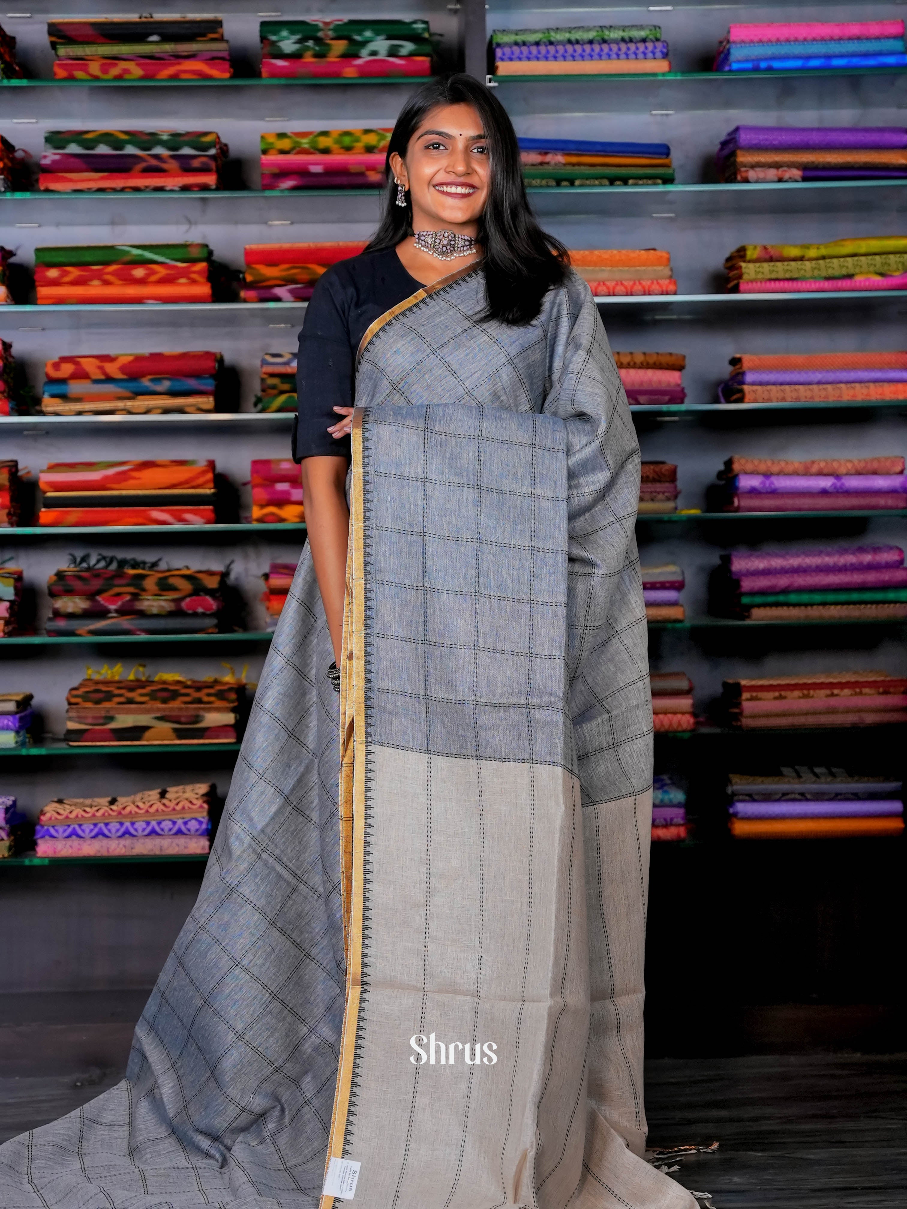 Grey - Linen Saree