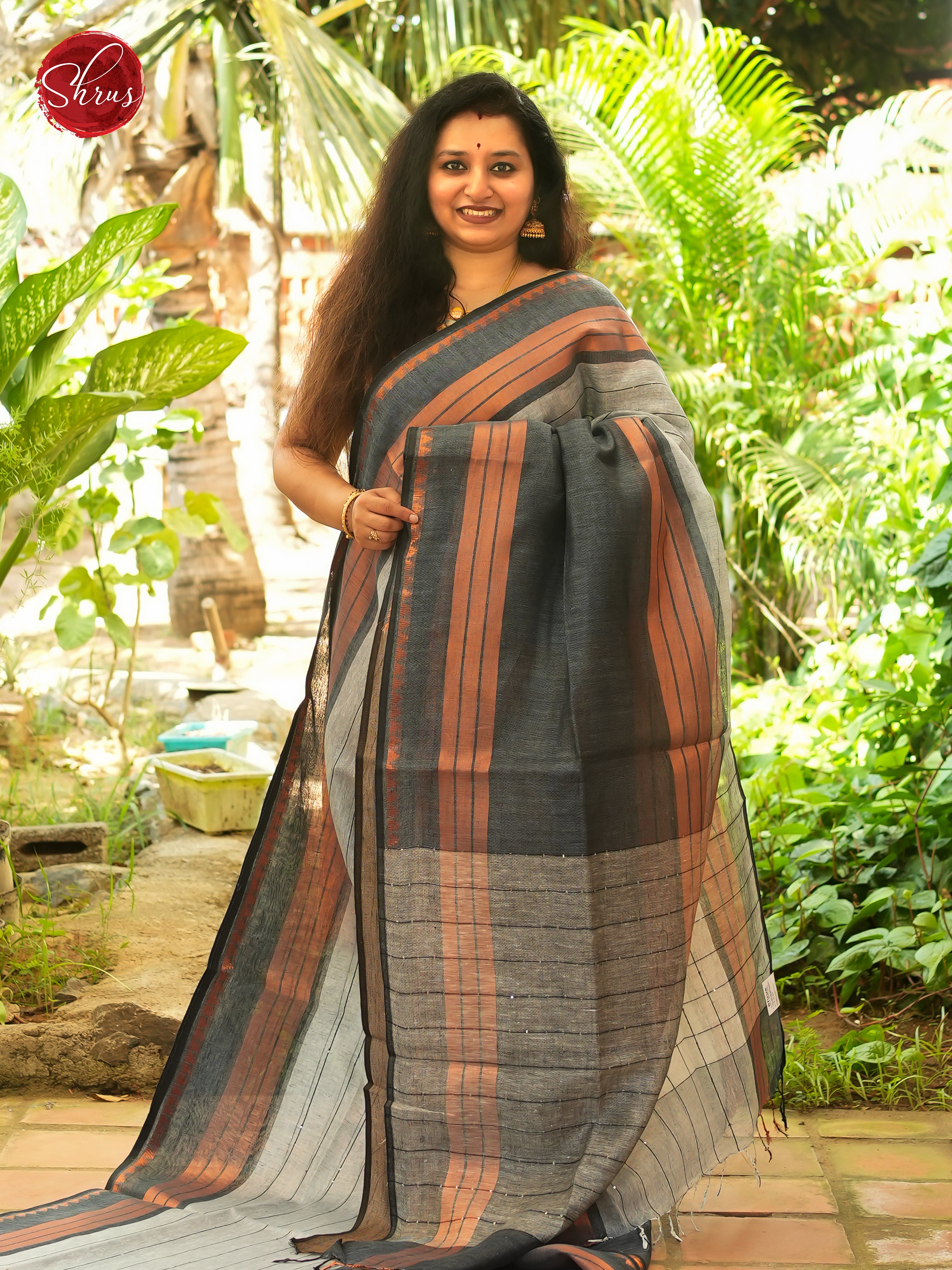 Ash Grey & Grey- Linen Saree - Shop on ShrusEternity.com