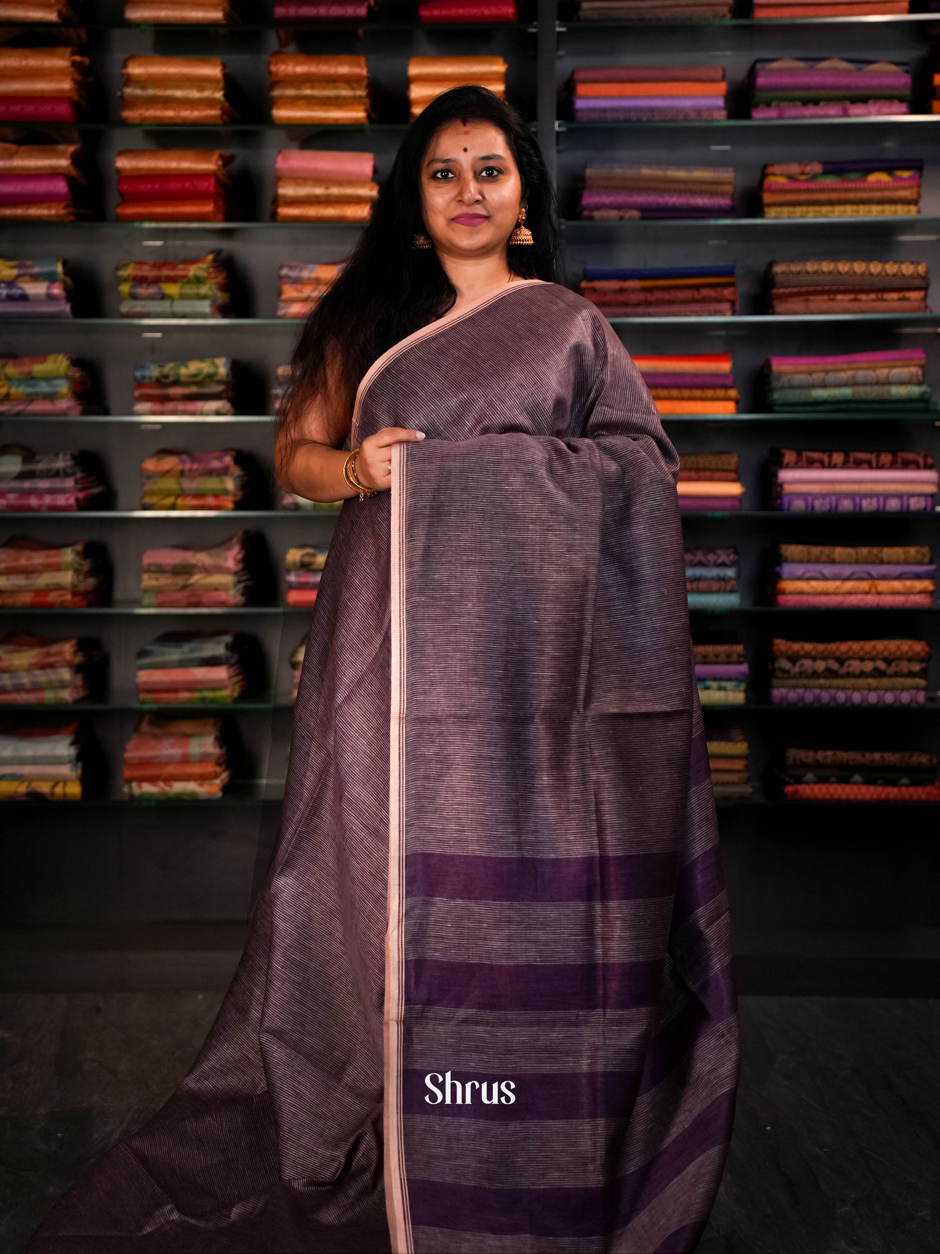 Royal Maroon  - Linen Saree Saree