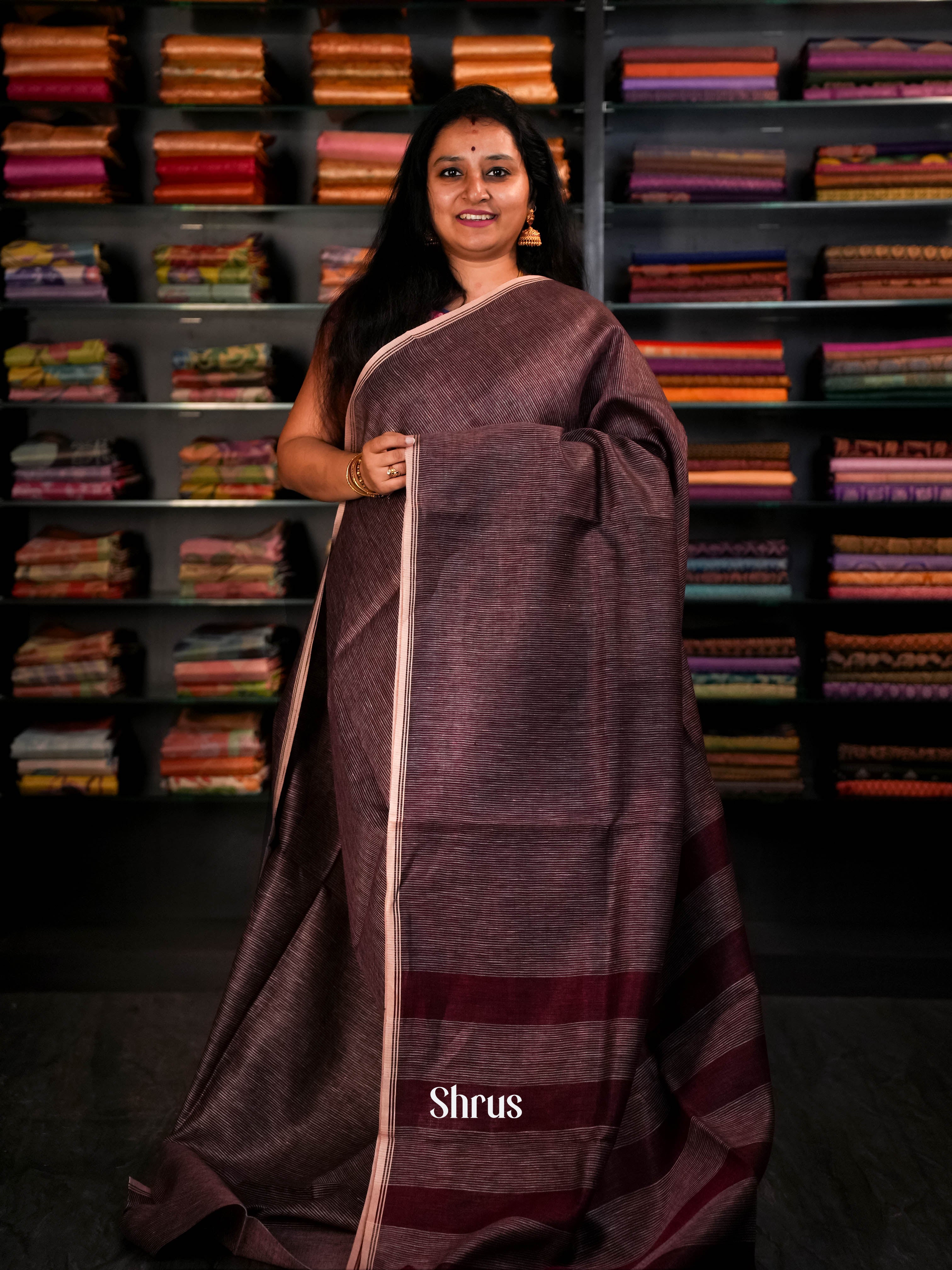 Maroon  - Linen Saree Saree