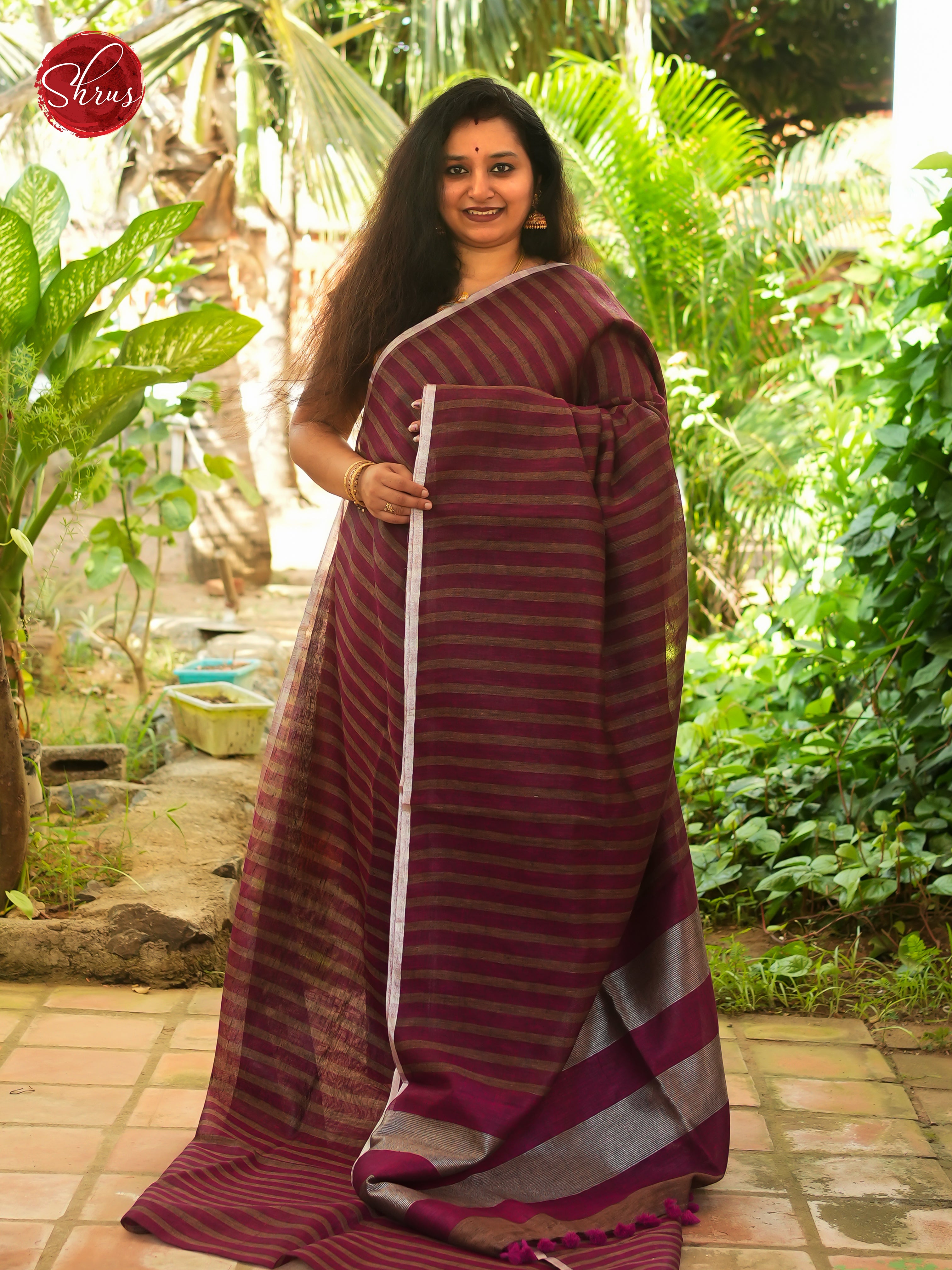 Purple & Green - Linen Saree - Shop on ShrusEternity.com