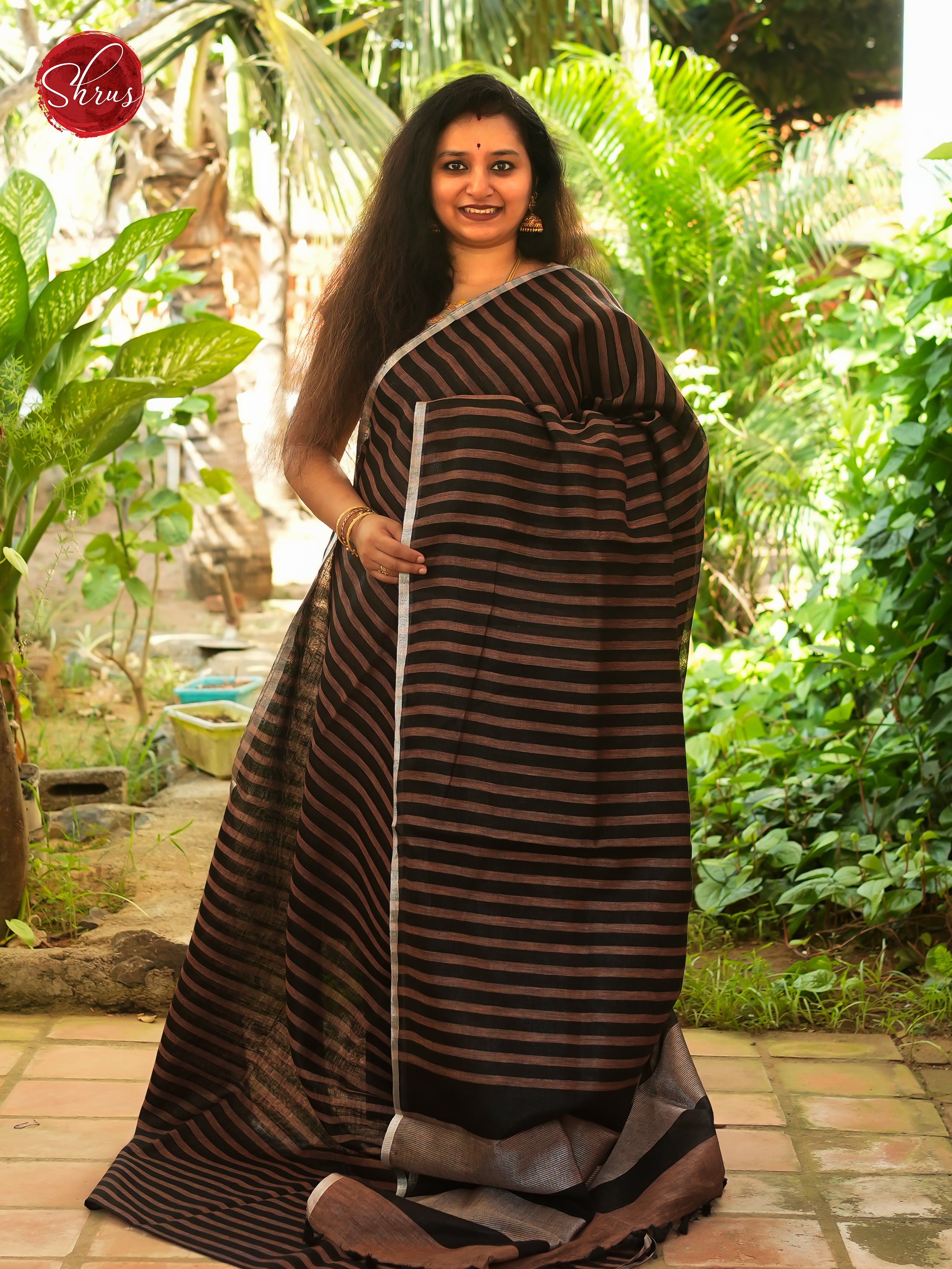 Black & Brown - Linen Saree - Shop on ShrusEternity.com