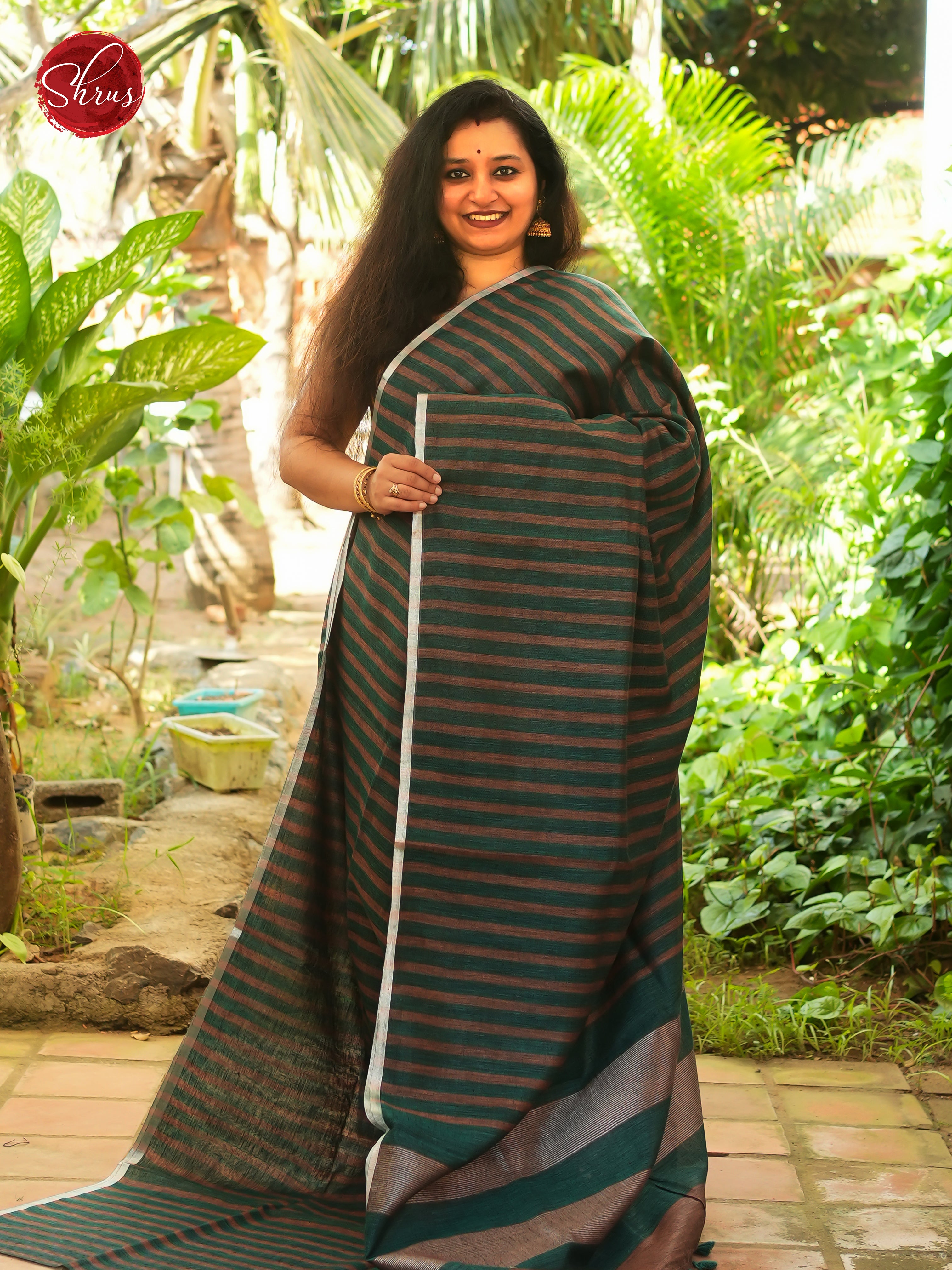 Green - Linen Saree - Shop on ShrusEternity.com