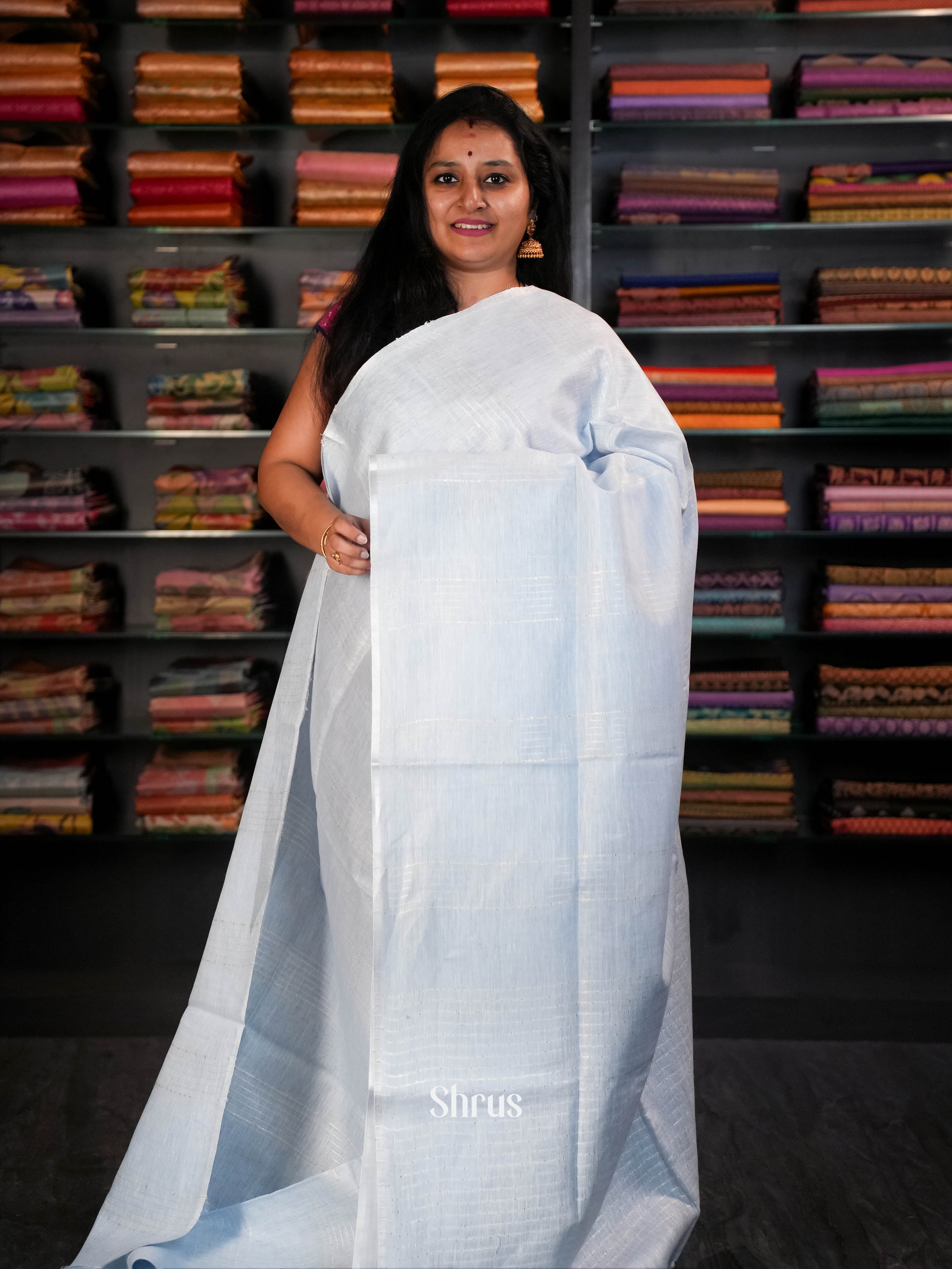 Bluish Grey - Linen Saree Saree