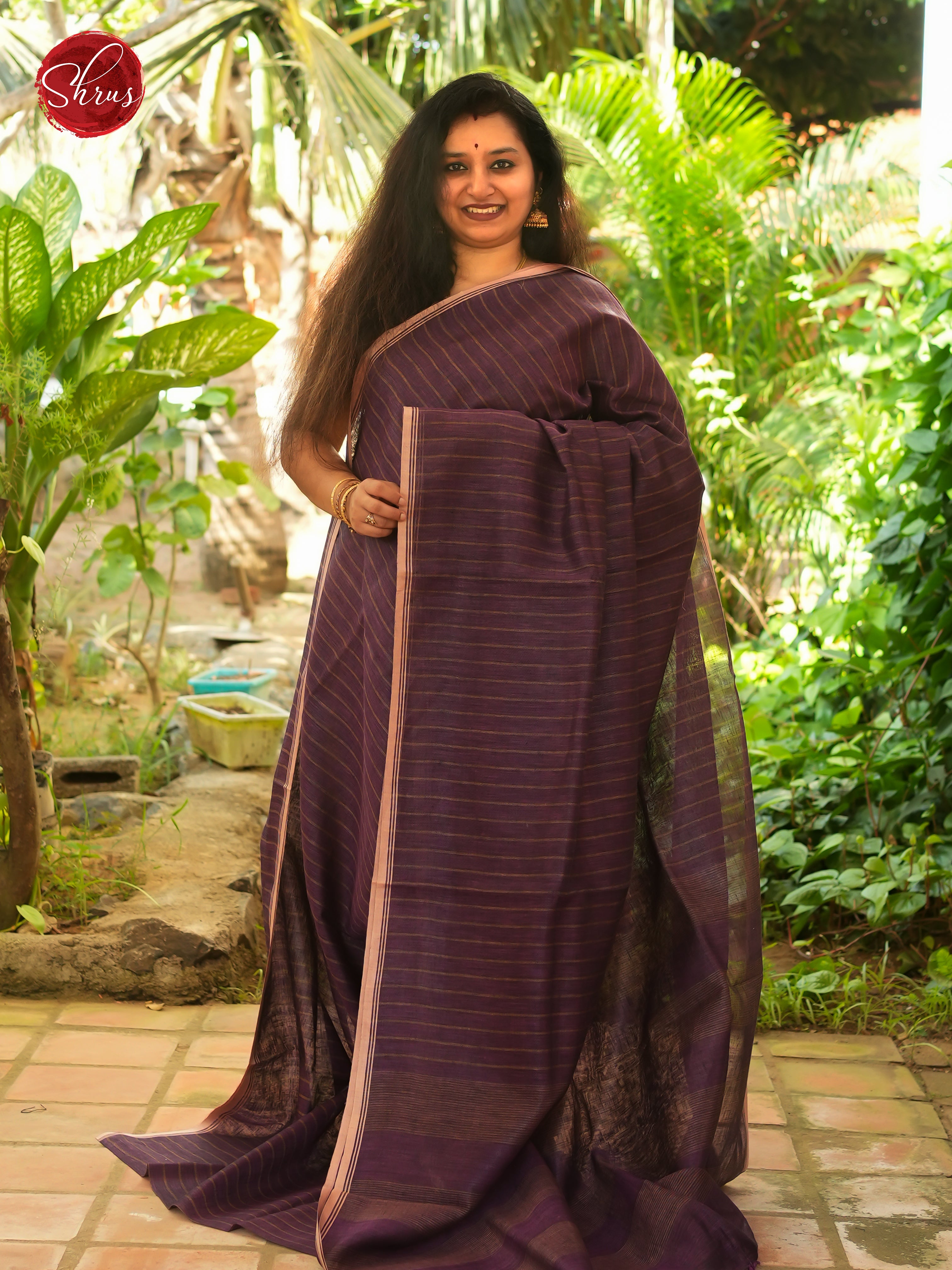 Wine - Linen Saree - Shop on ShrusEternity.com