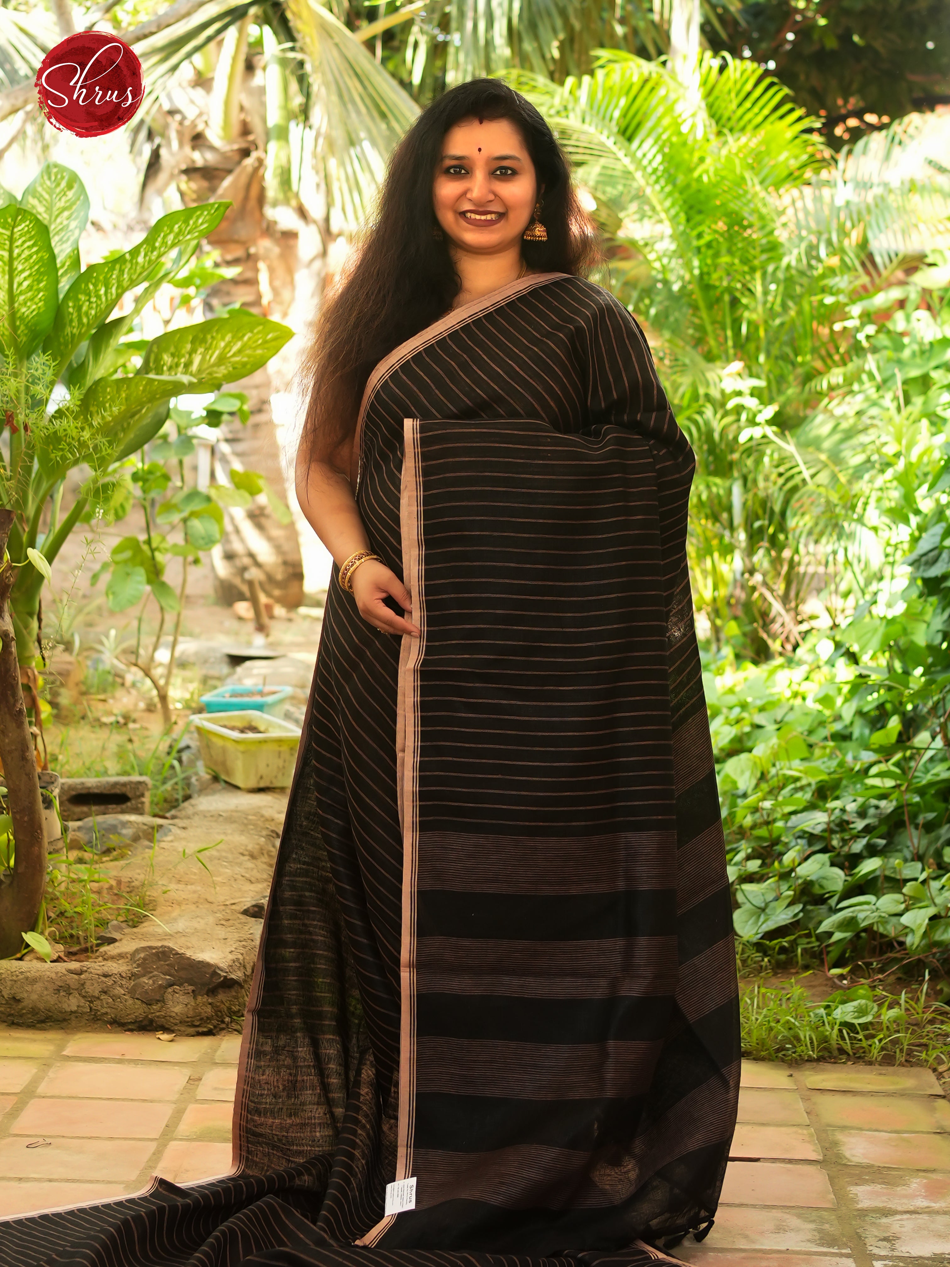 Black - Linen Saree - Shop on ShrusEternity.com