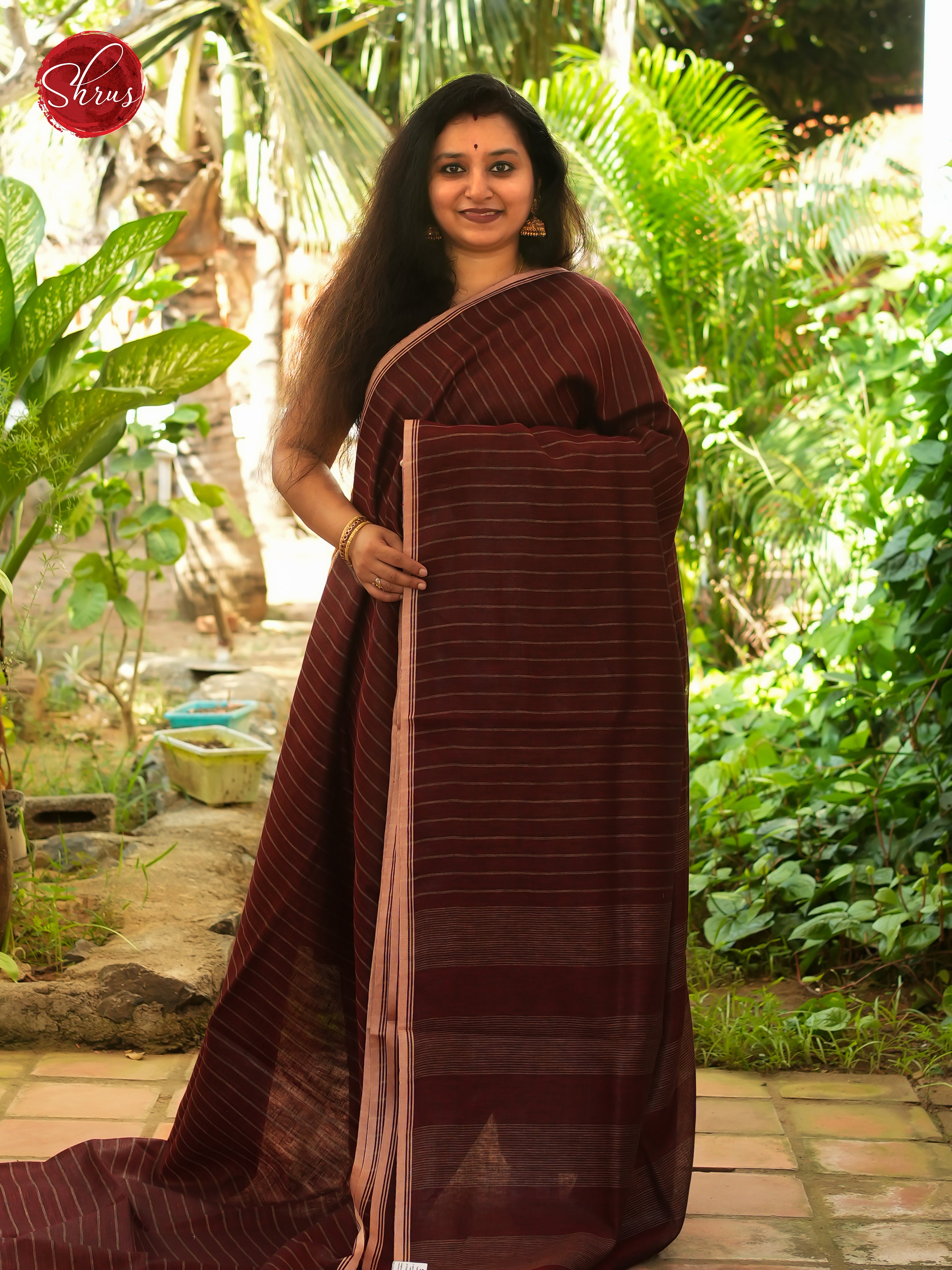 Brown - Linen Saree - Shop on ShrusEternity.com