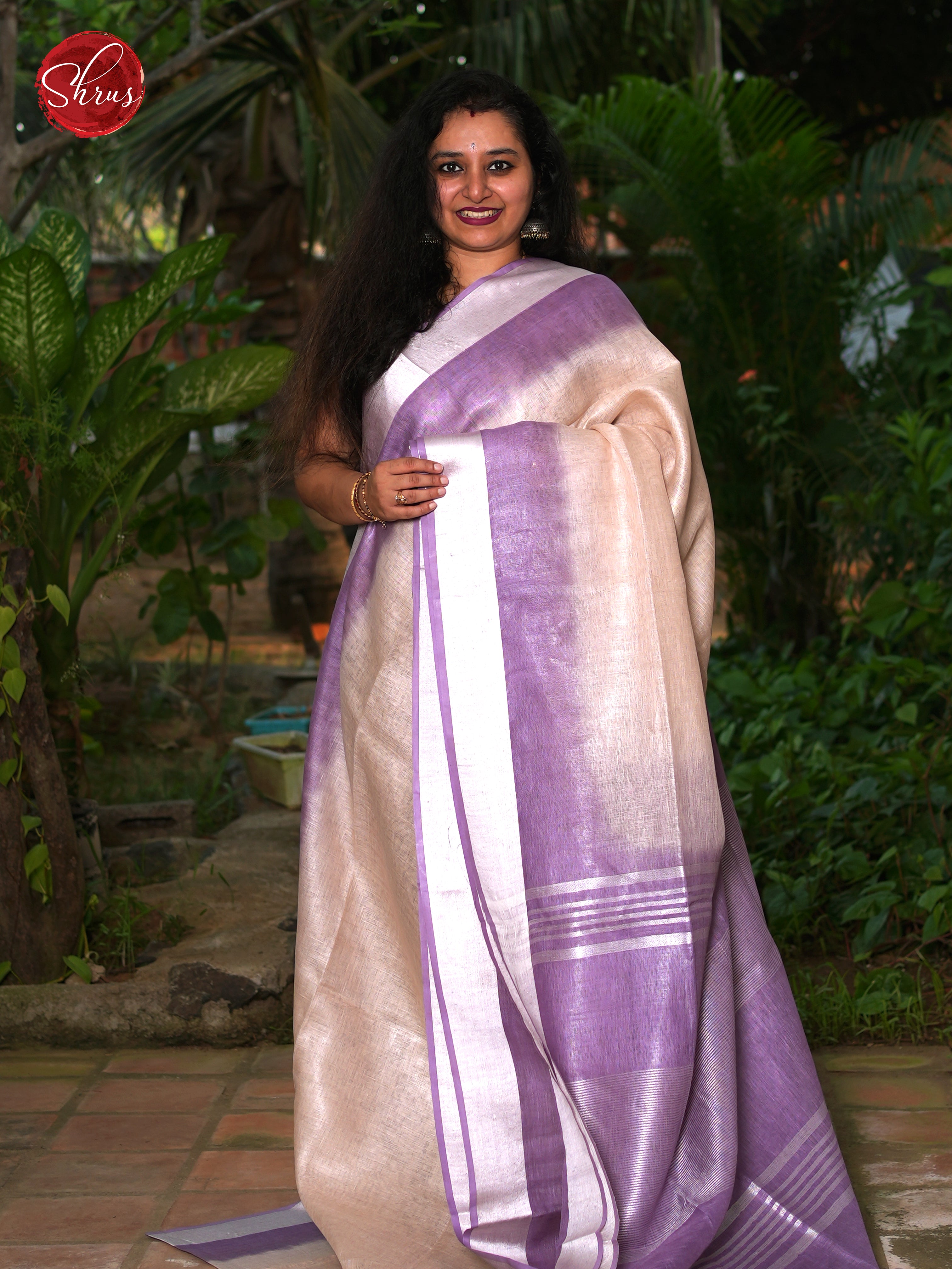 Cream & Lavender - Linen Saree - Shop on ShrusEternity.com