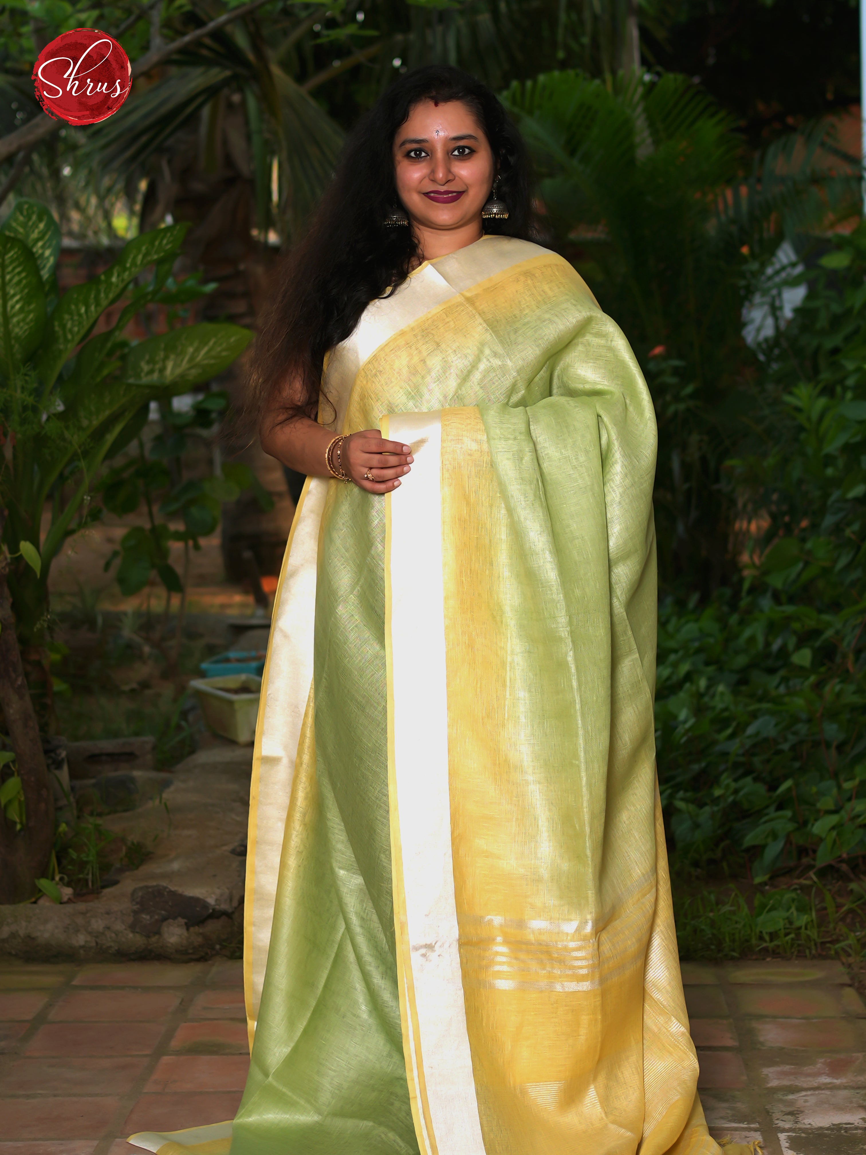 Green & Yellow - Linen Saree - Shop on ShrusEternity.com