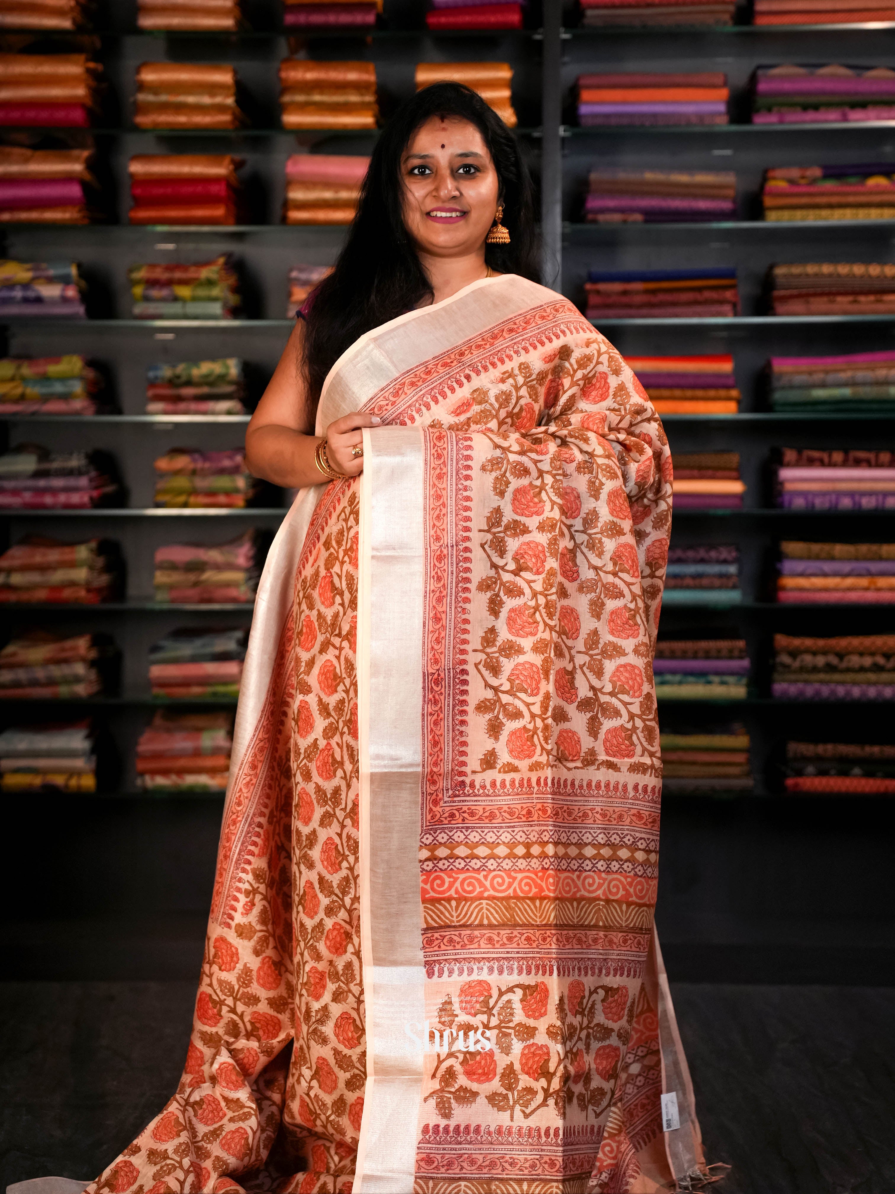 Peachy Orange  - Linen Saree Saree