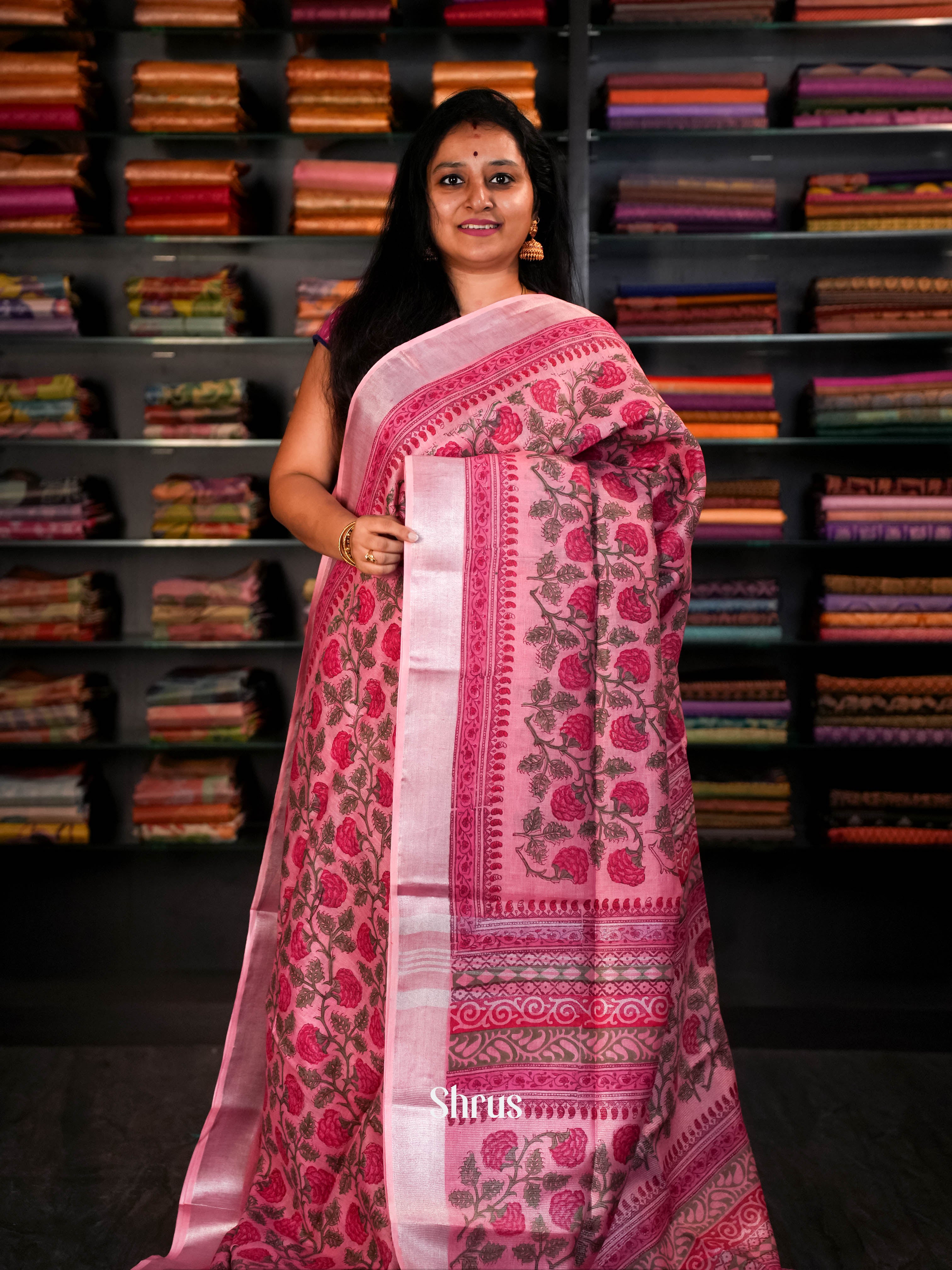 Rosy Pink  - Linen Saree Saree