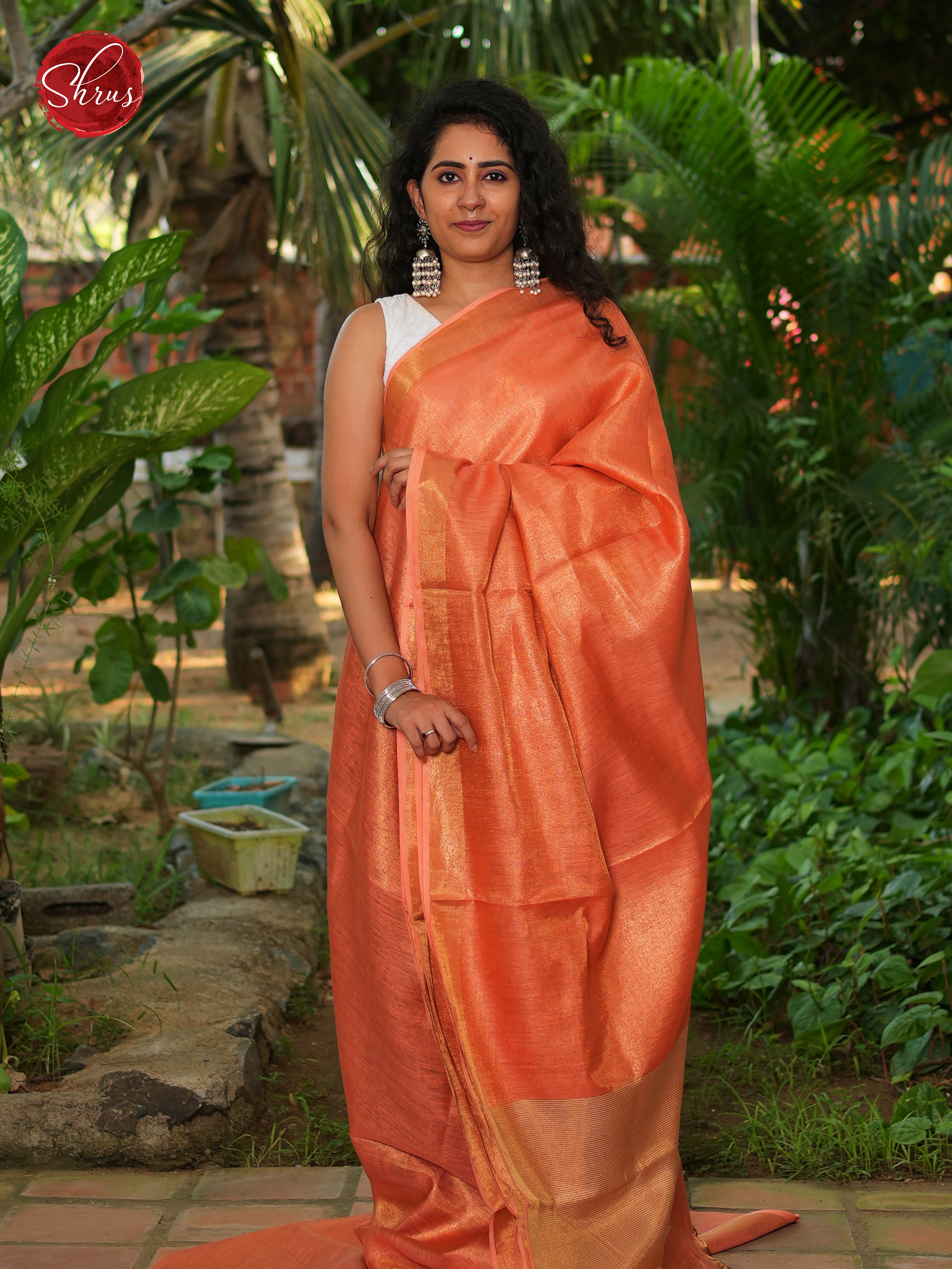 Orange(Single Tone) - Linen Saree - Shop on ShrusEternity.com