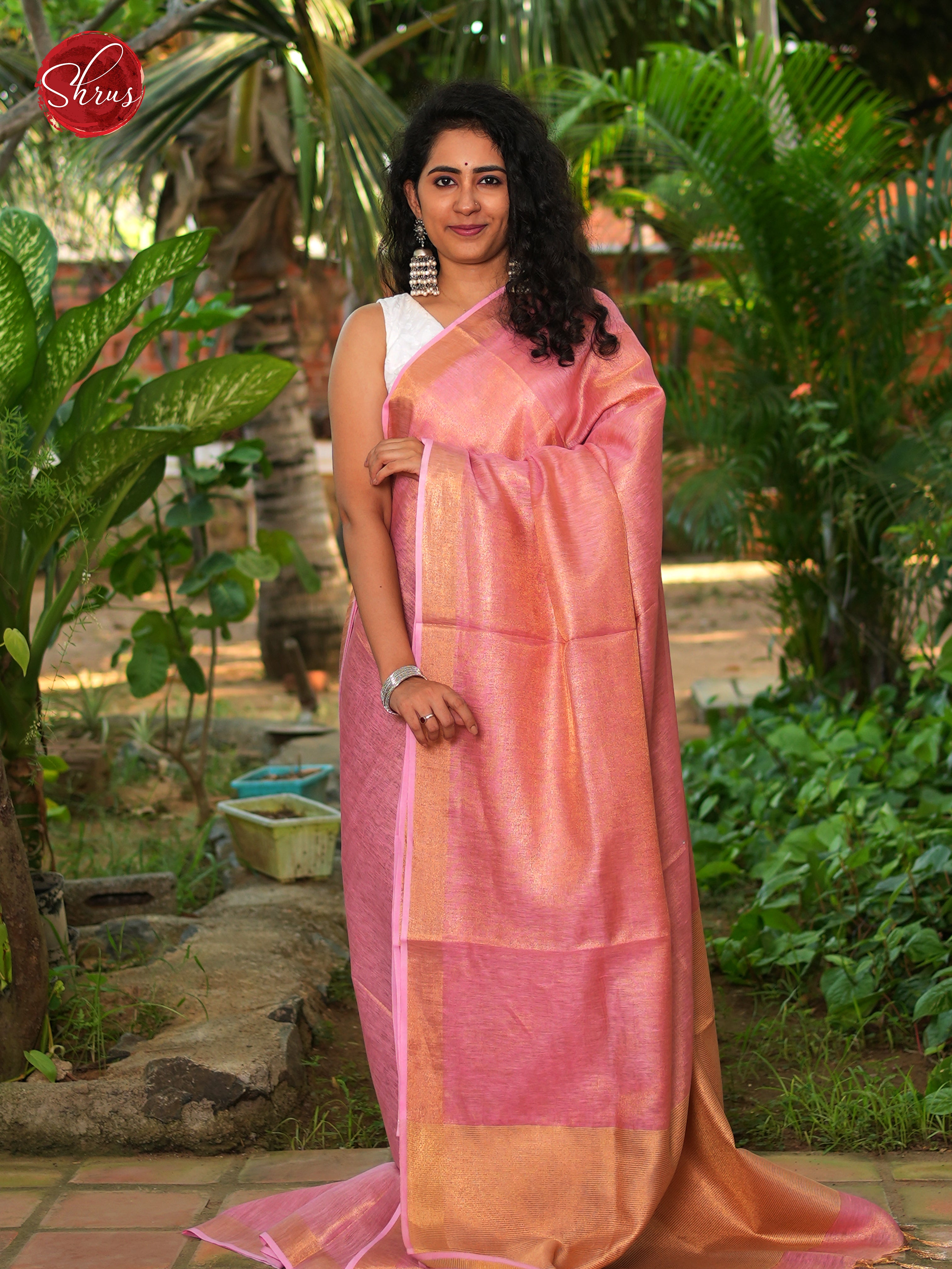 Pink(Single Tone) - Linen Saree - Shop on ShrusEternity.com