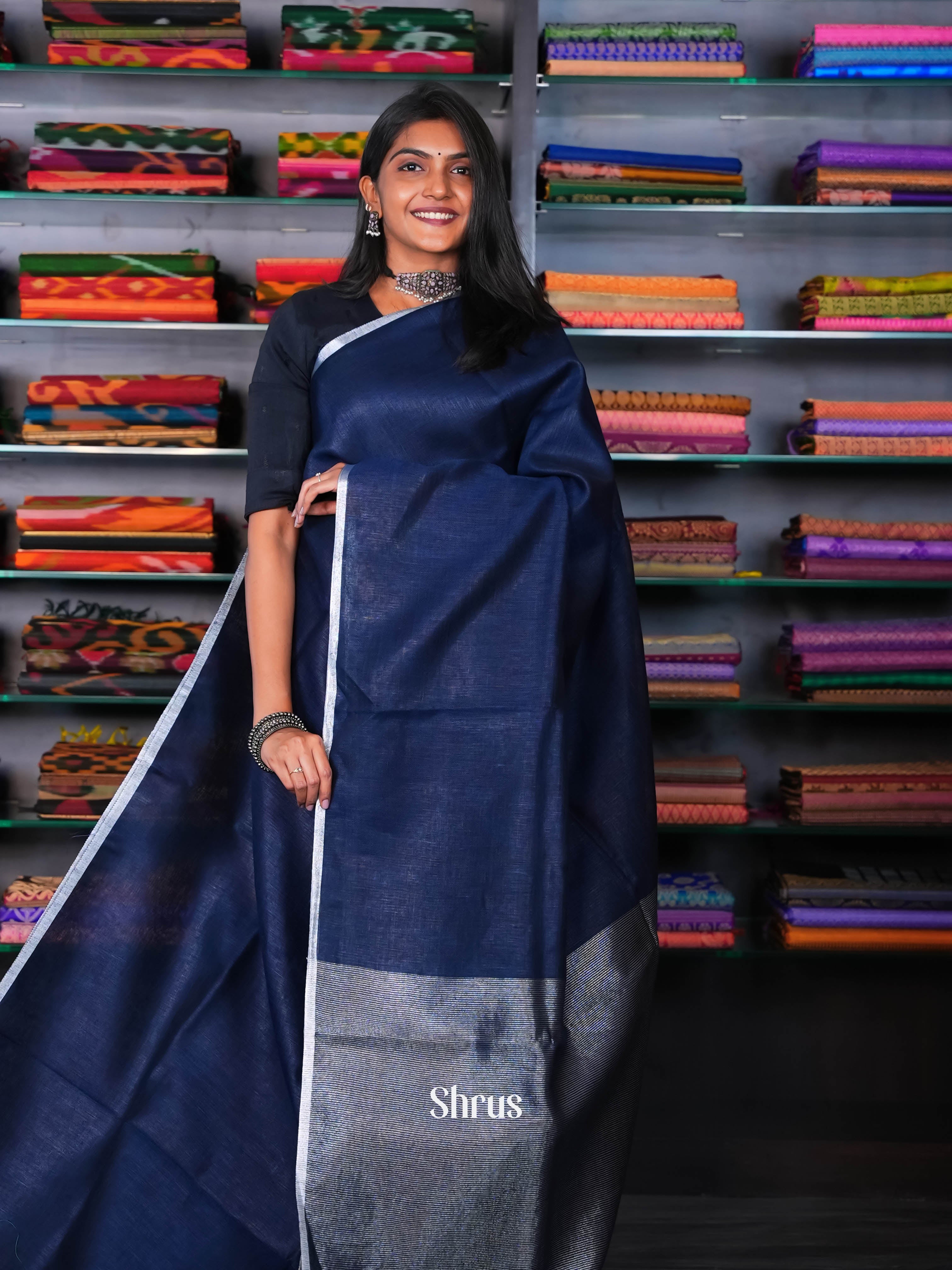 Blue - Linen Saree