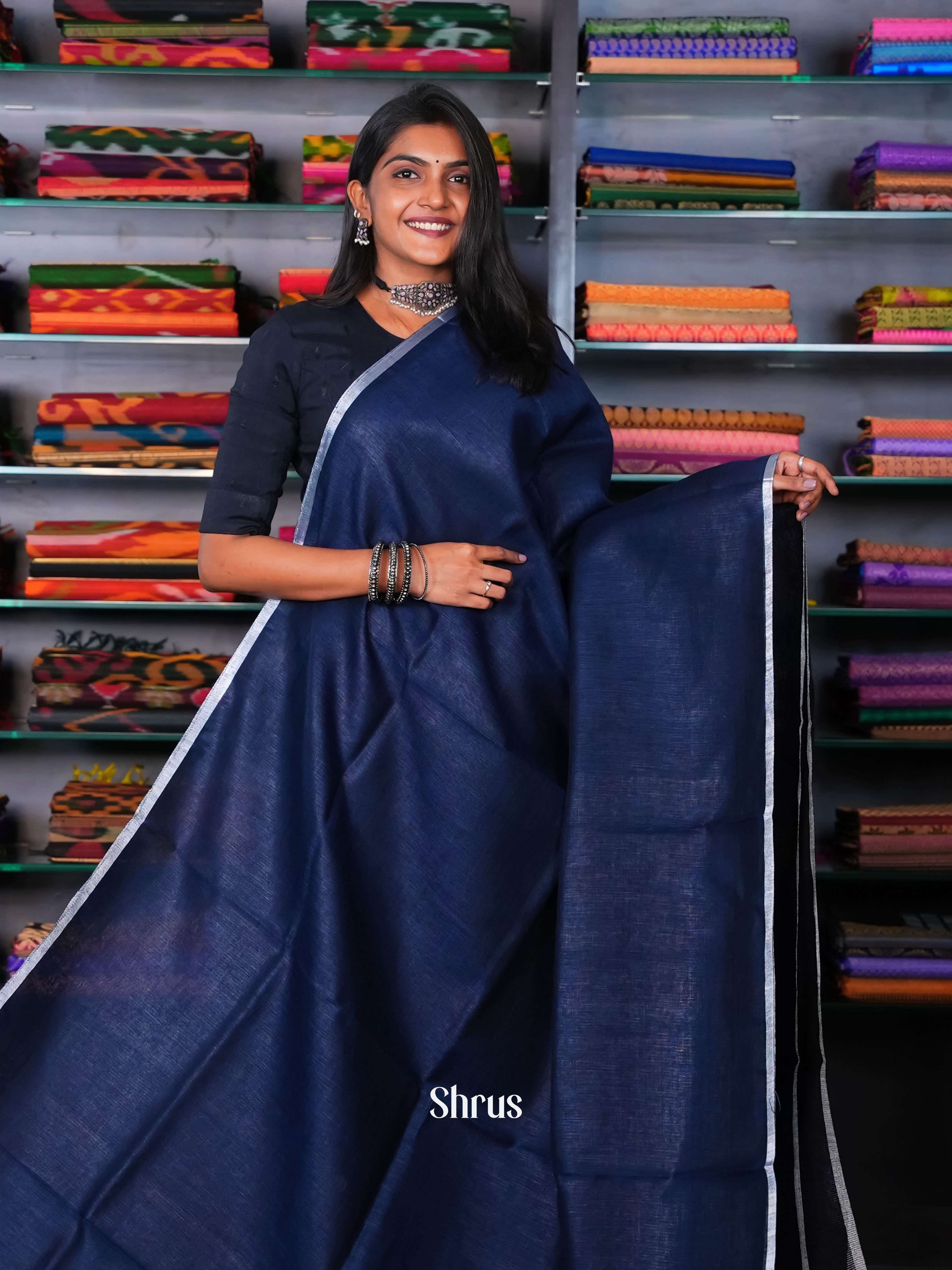 Blue - Linen Saree