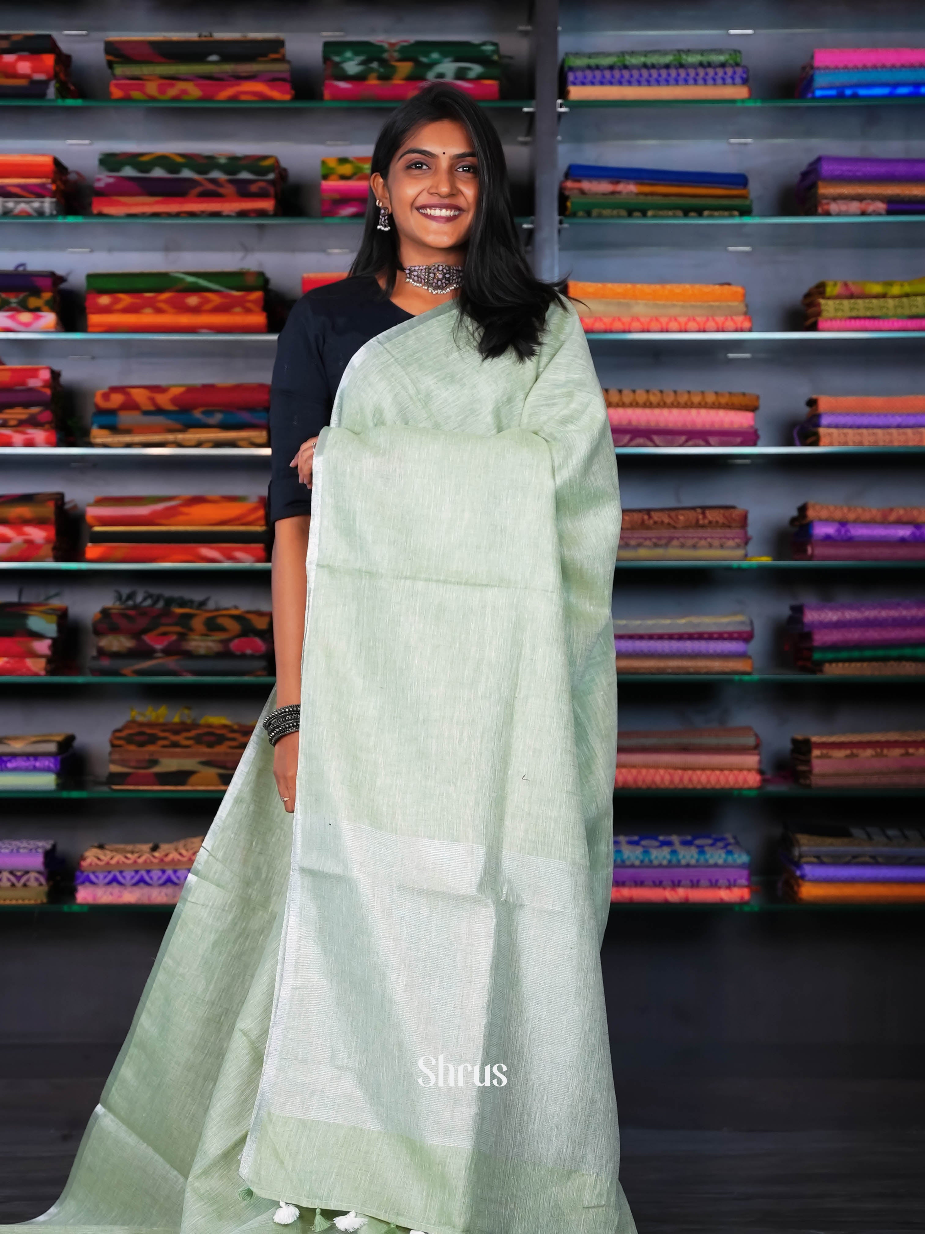 Lite Green - Linen Saree