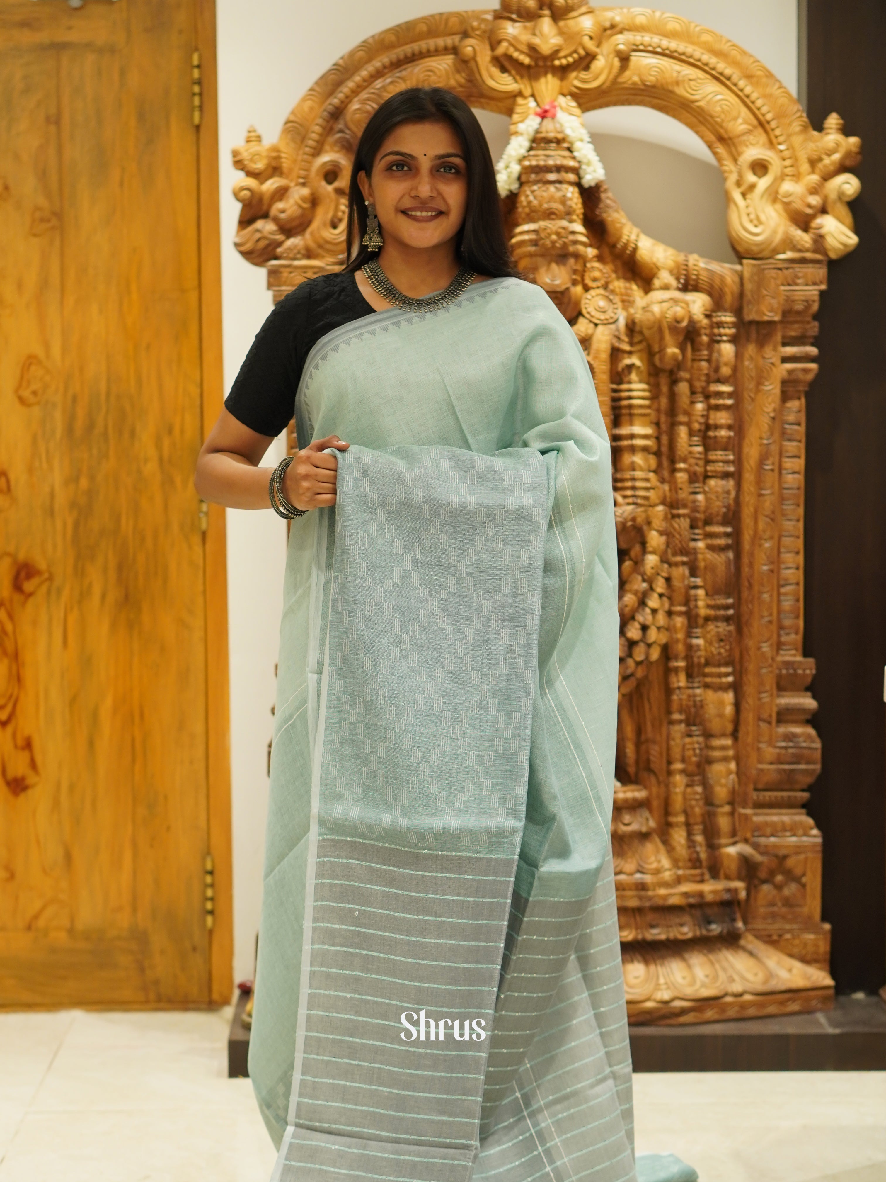 Green & Grey - Art Modal Saree - Shop on ShrusEternity.com