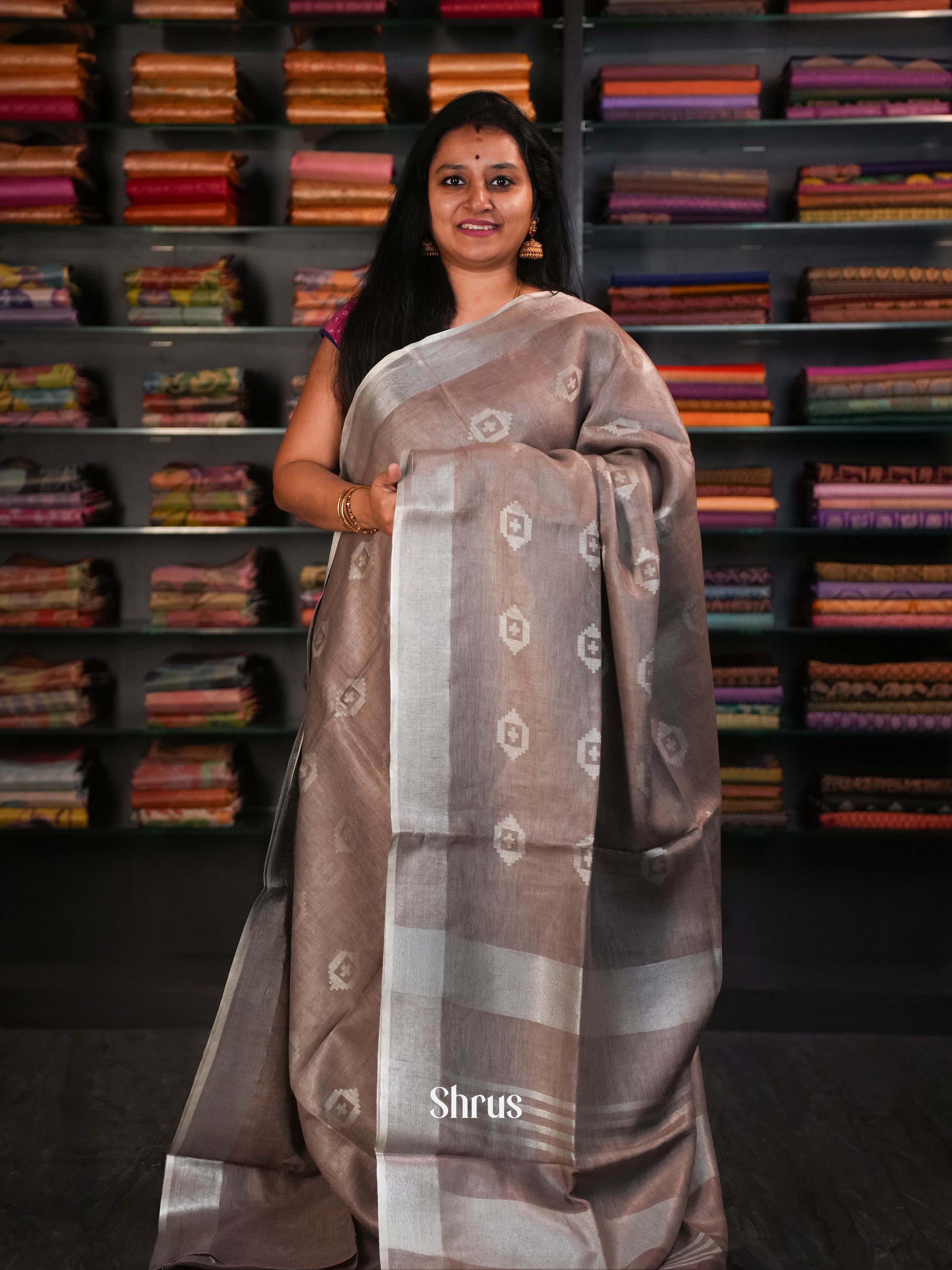 Khaki Beige  - Linen Saree Saree