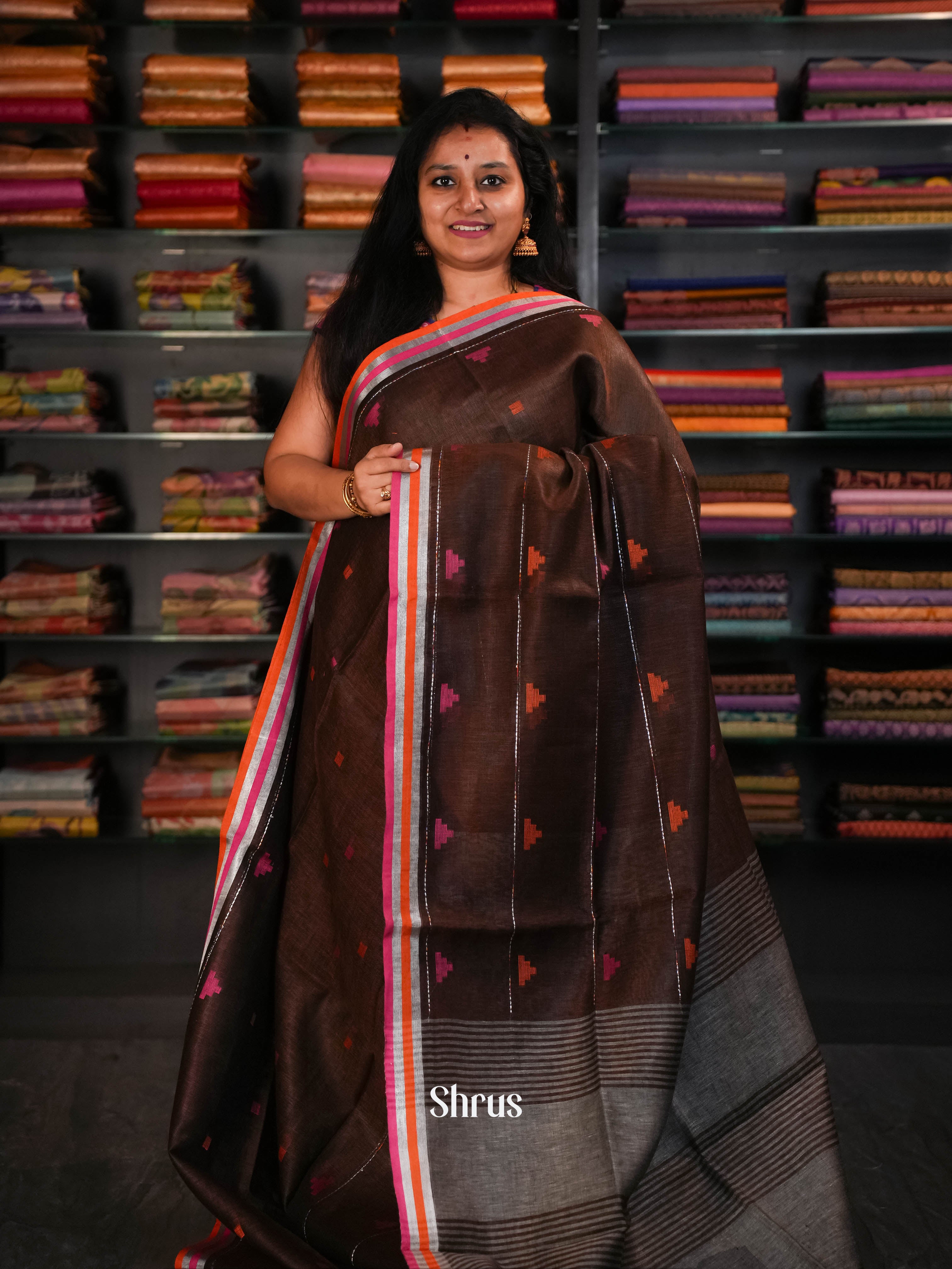 Brown  - Linen Saree Saree