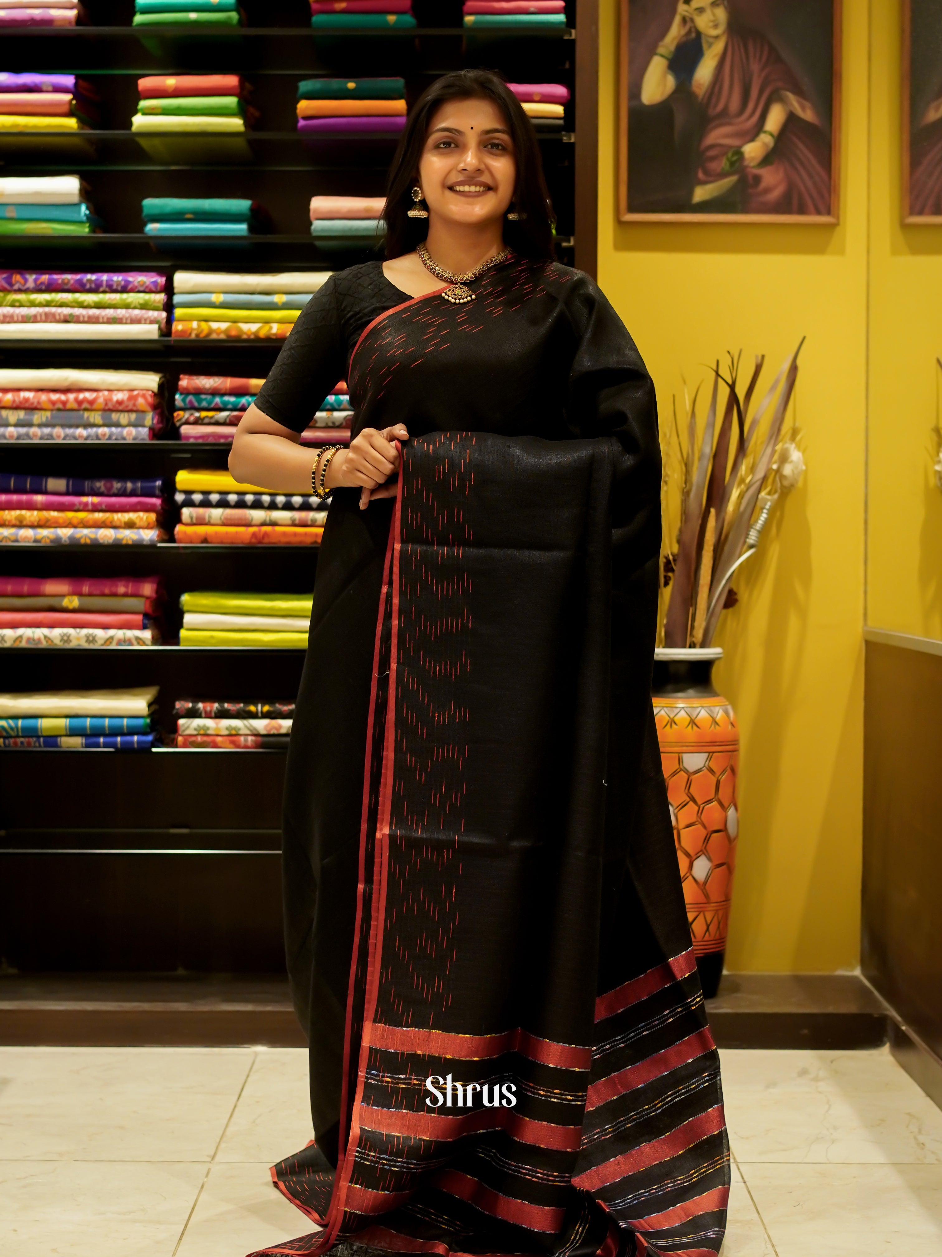 Black(Single Tone) - Linen Saree - Shop on ShrusEternity.com