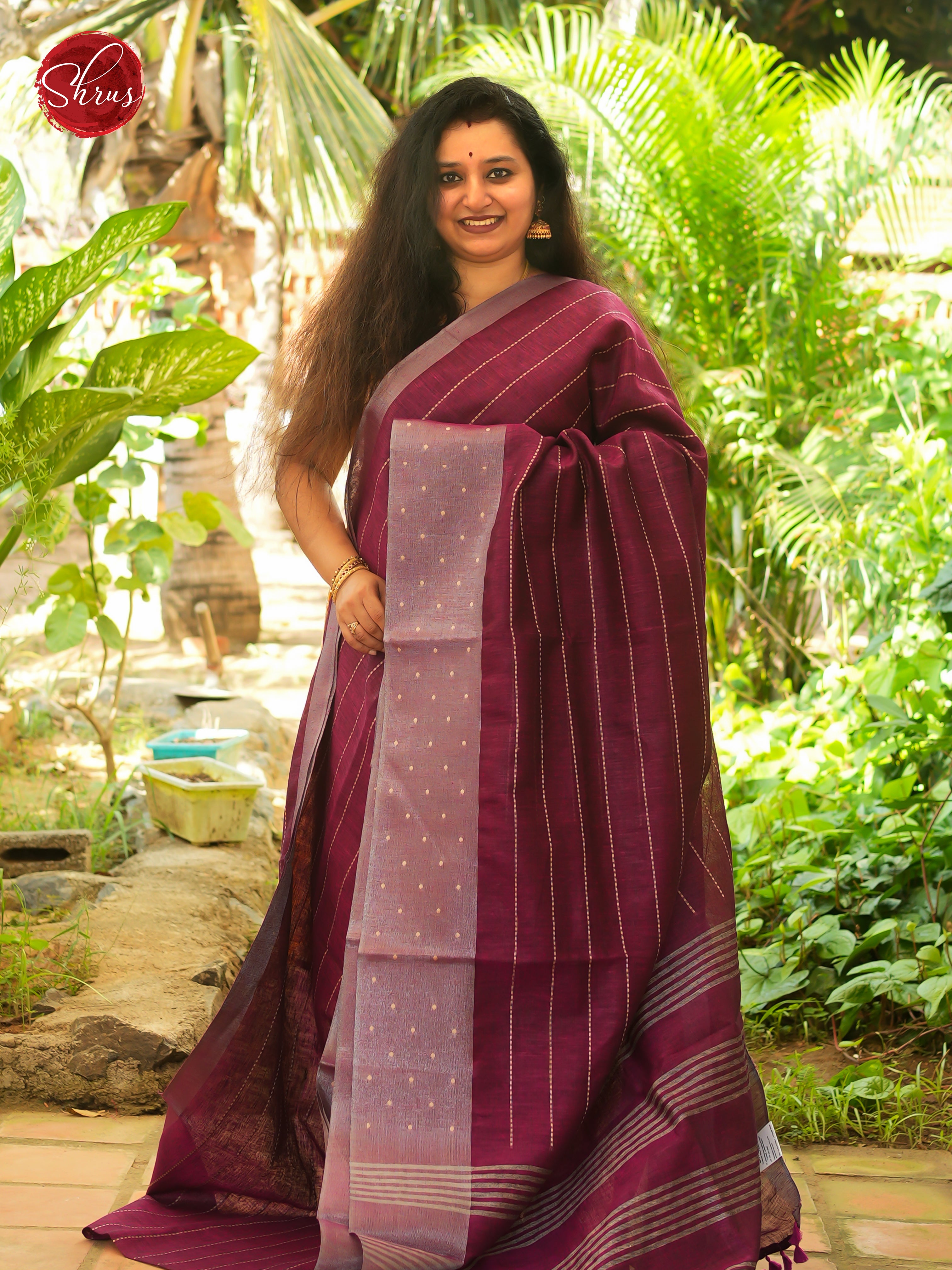 Majenta & Grey- Linen Saree - Shop on ShrusEternity.com