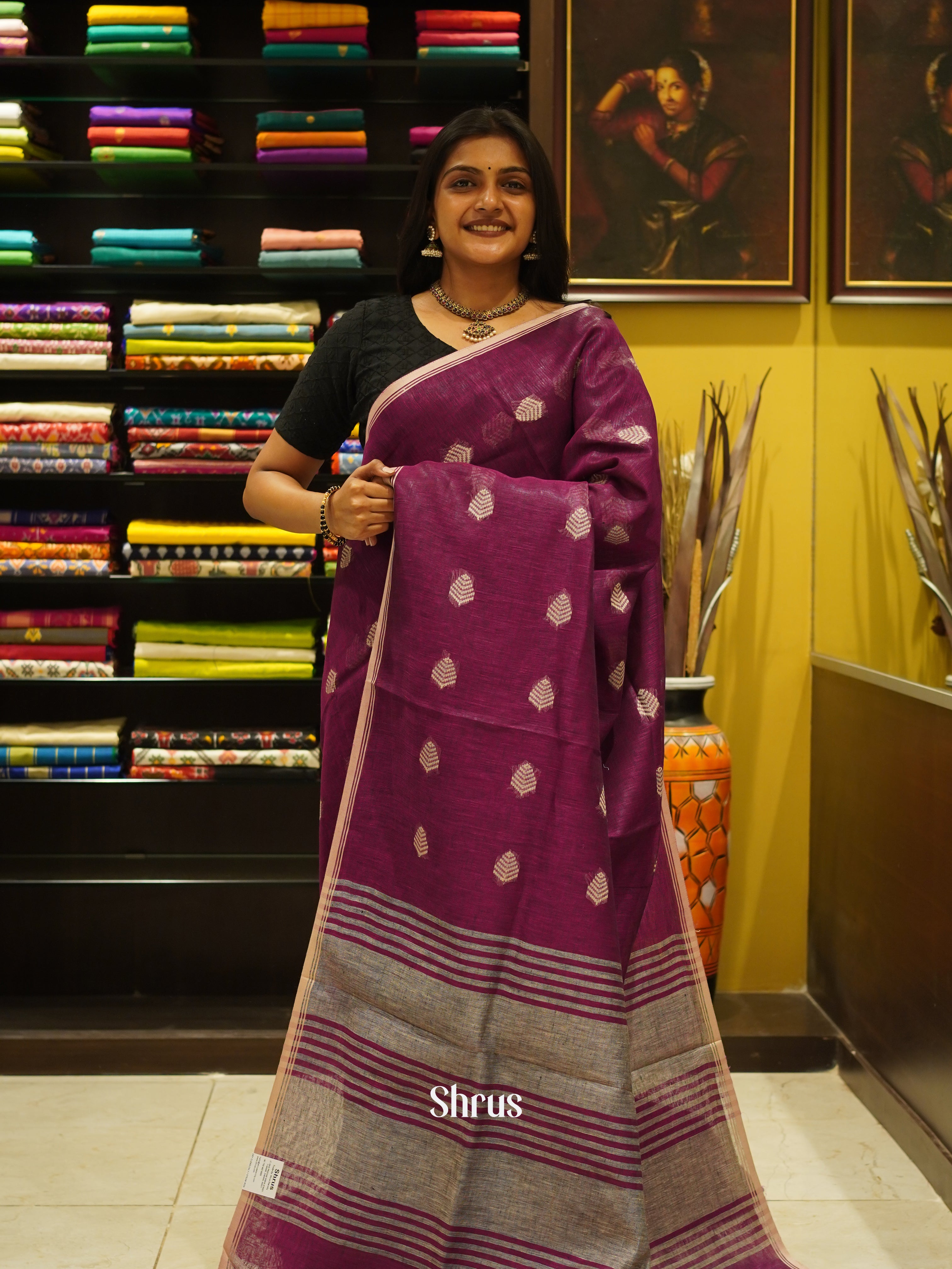 Purple (Single Tone)- Linen Saree