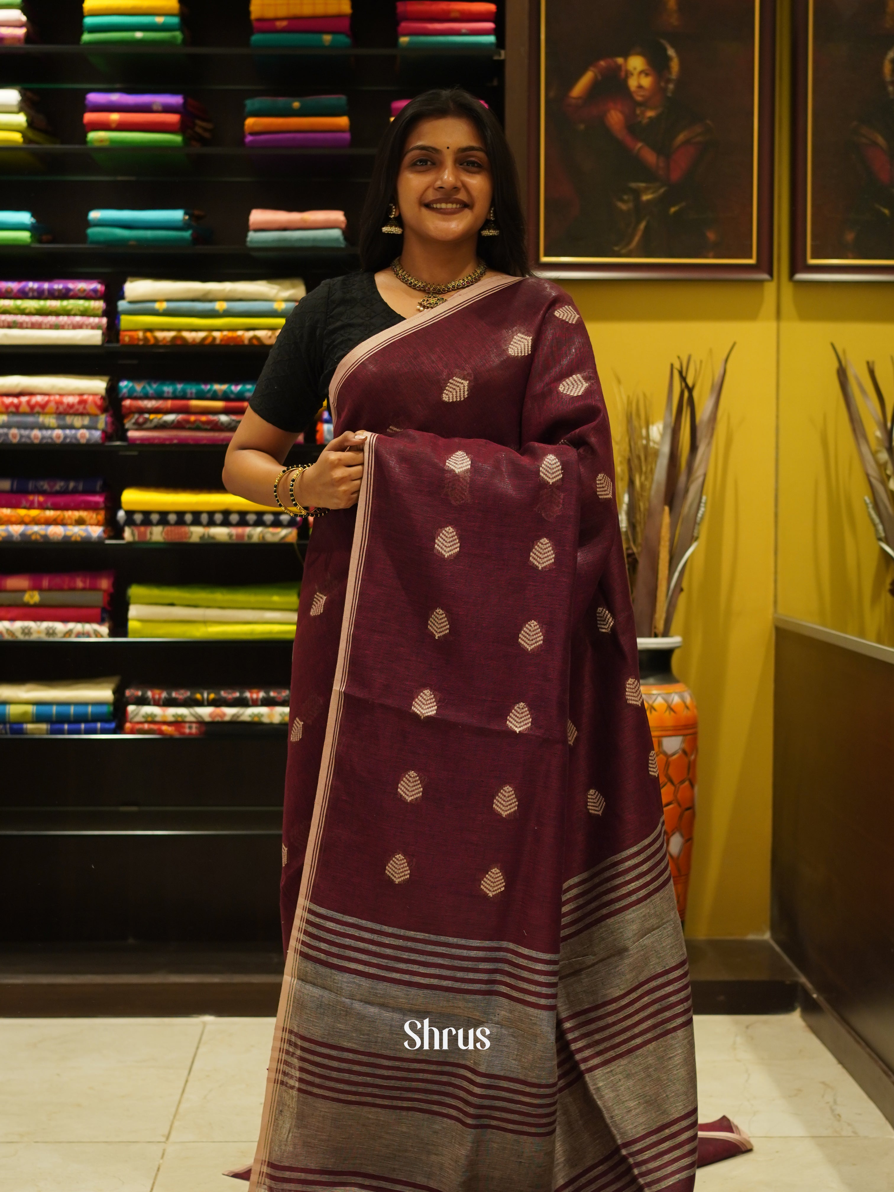 Maroon(Single Tone) - Linen Saree