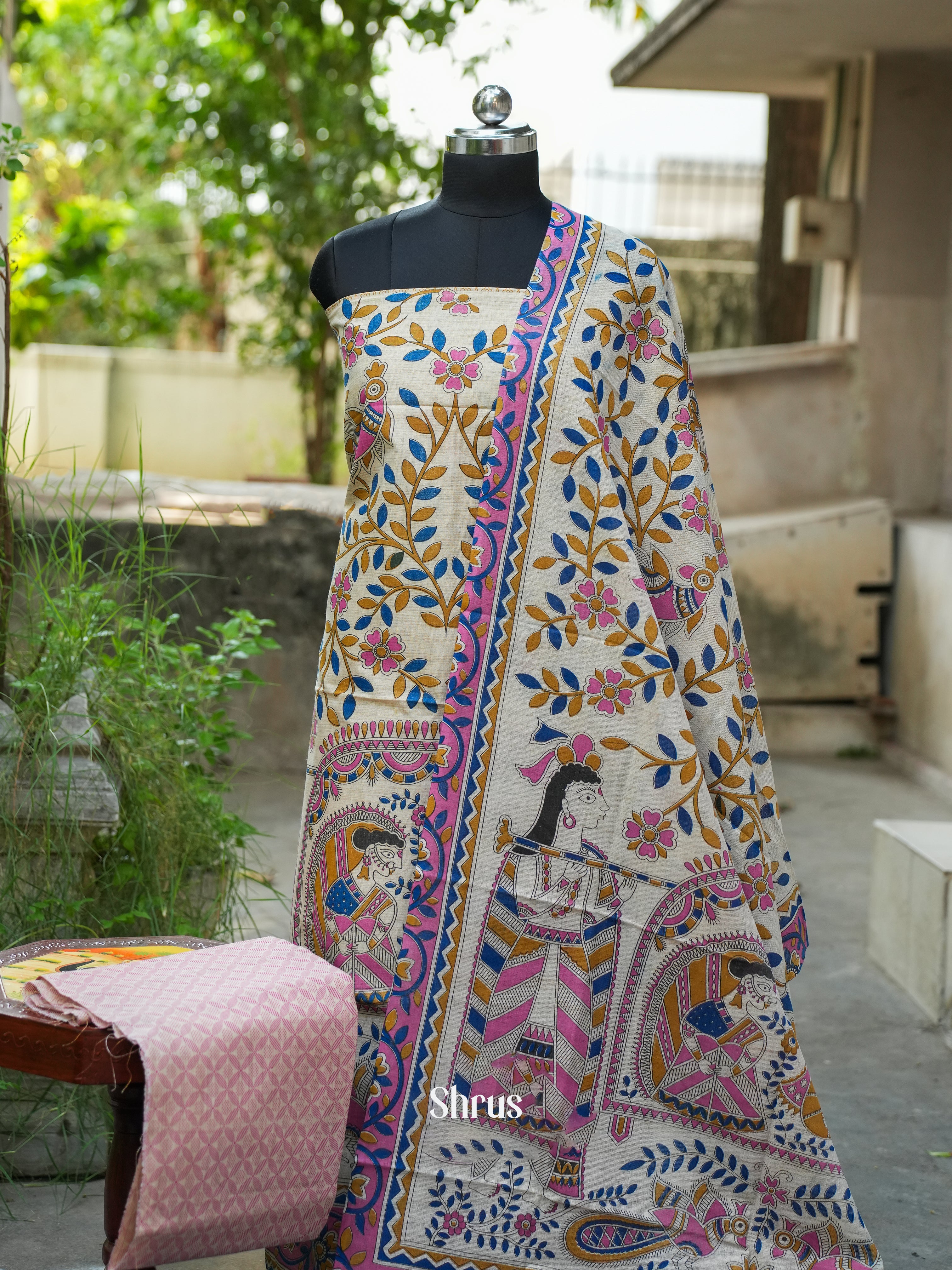 Cream & Pink - Madhubani salwar - Shop on ShrusEternity.com