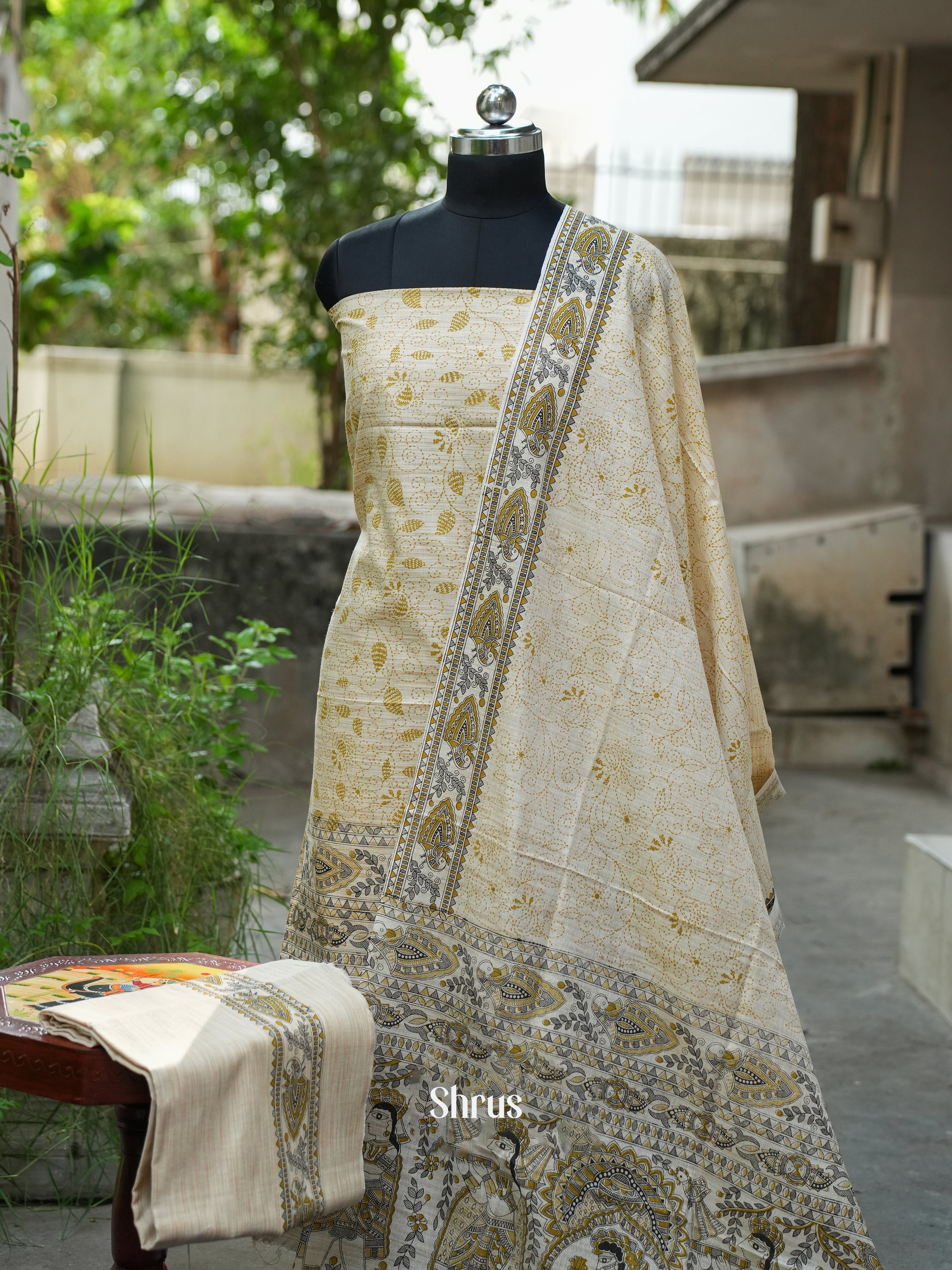 Cream & Green- Madhubani salwar - Shop on ShrusEternity.com