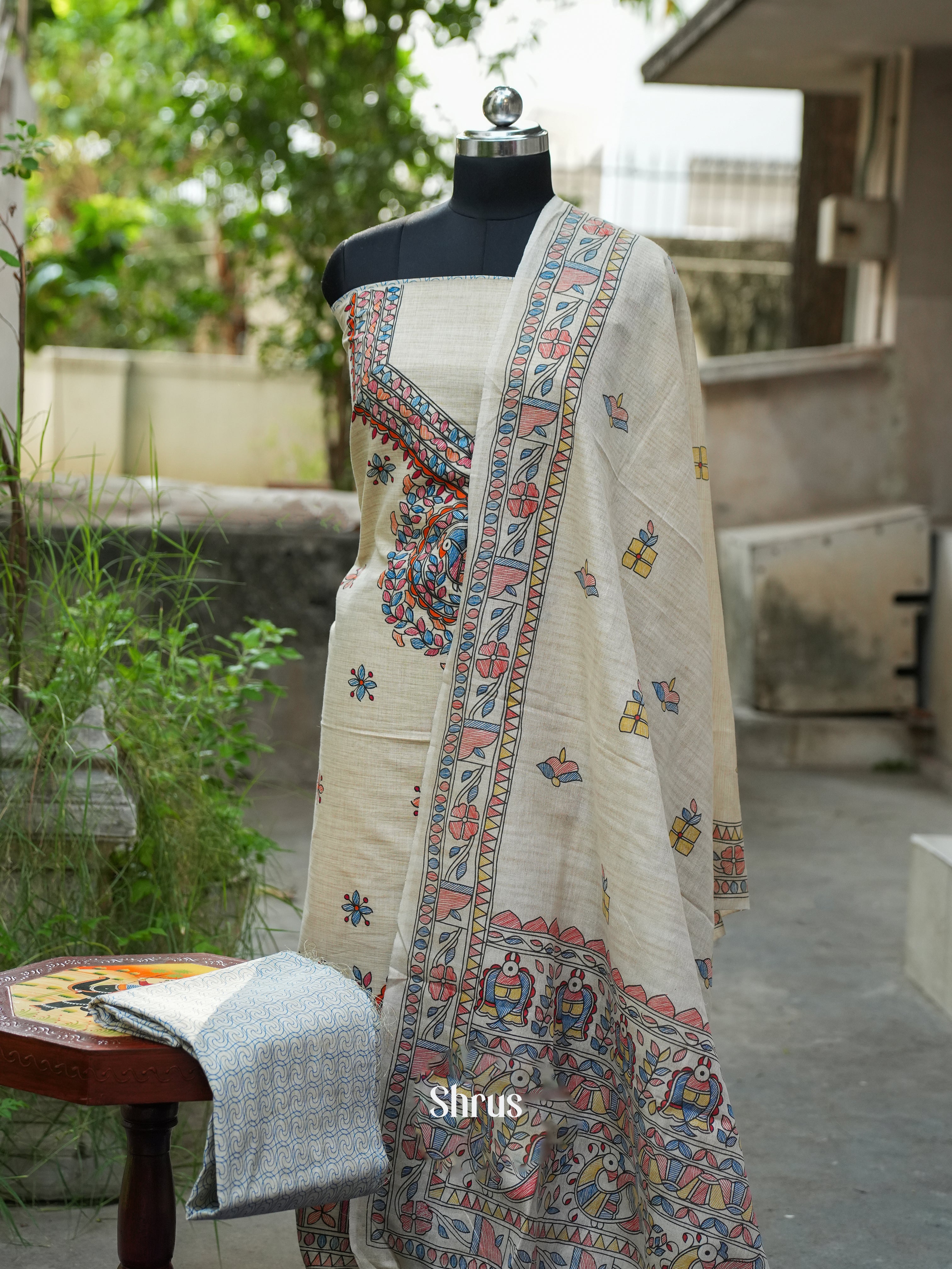 Cream & Blue - Madhubani salwar - Shop on ShrusEternity.com