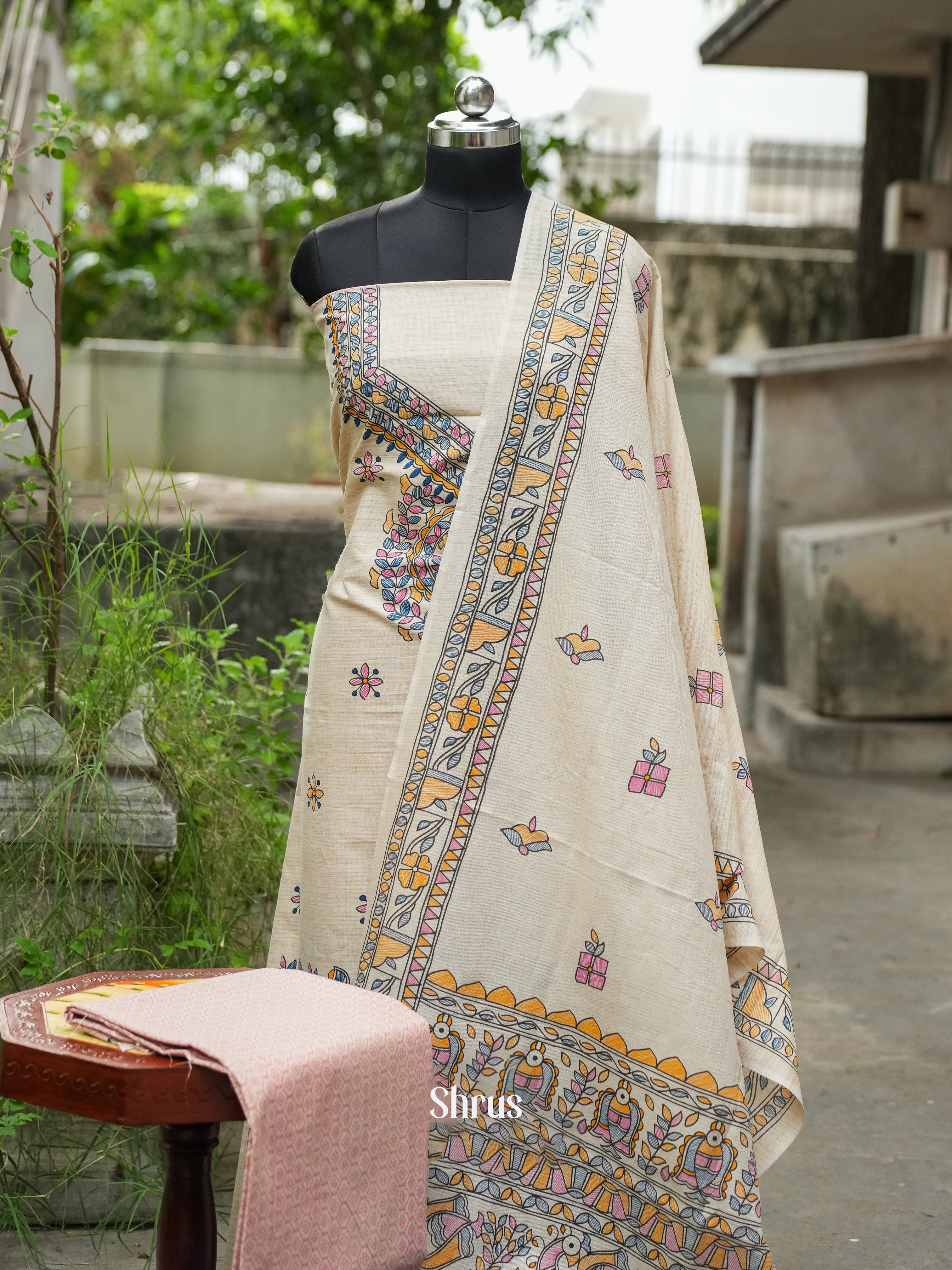 Cream & Pink - Madhubani salwar - Shop on ShrusEternity.com