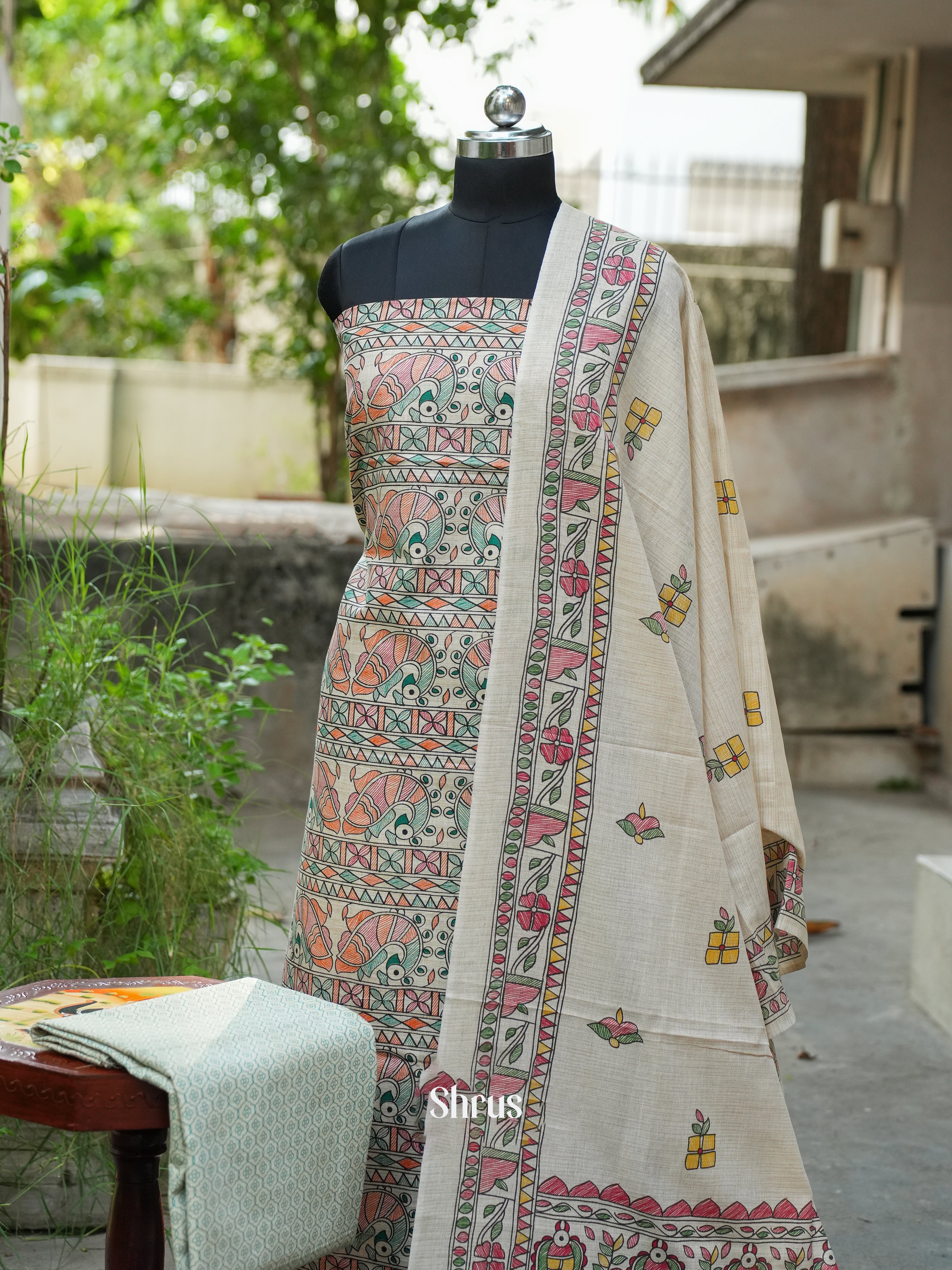 Cream & Green - Madhubani salwar - Shop on ShrusEternity.com